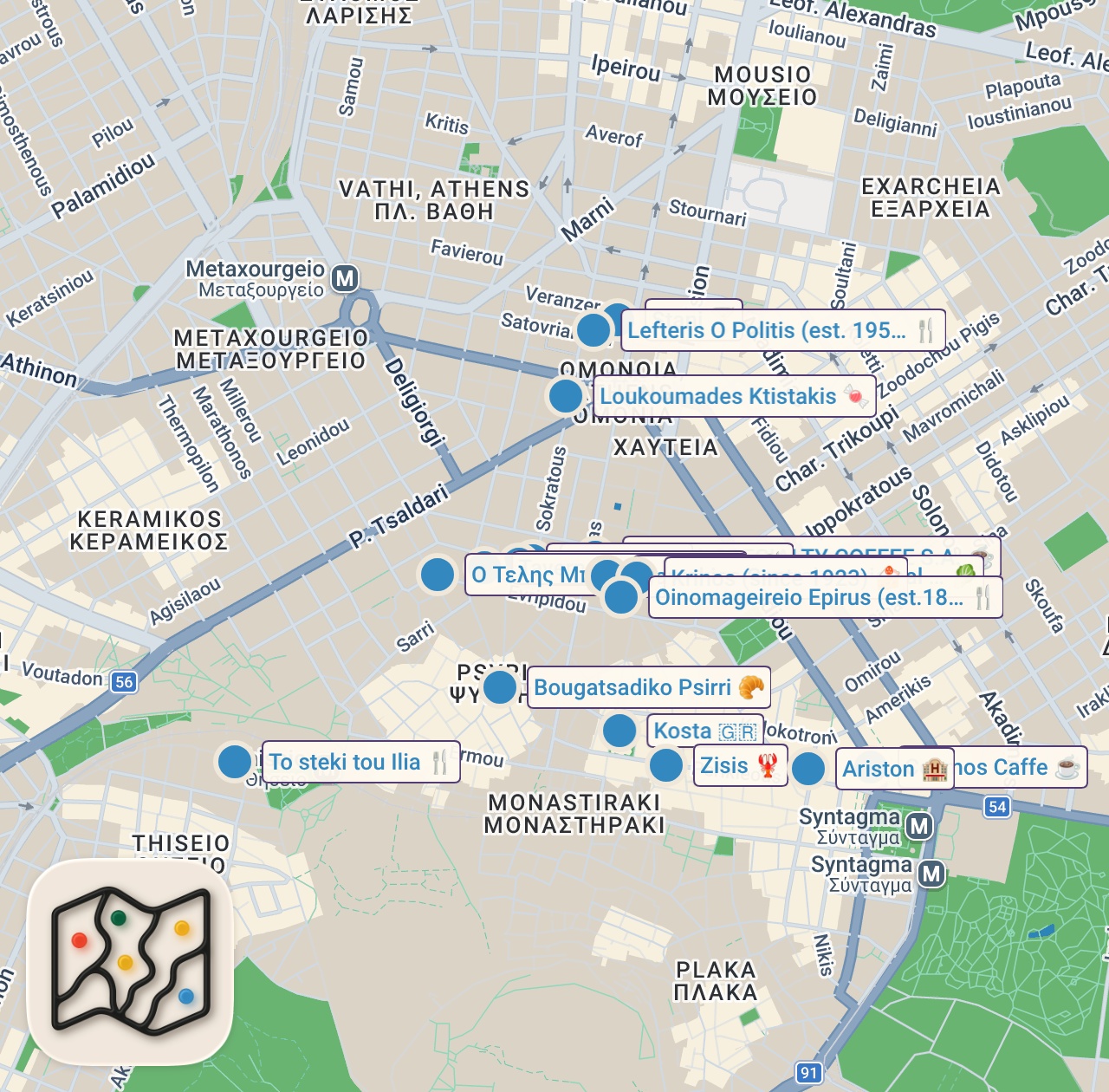 Map preview for 72 HOURS Greek Street Food 🇬🇷 30+ MUST EAT Foods in Athens, Greece