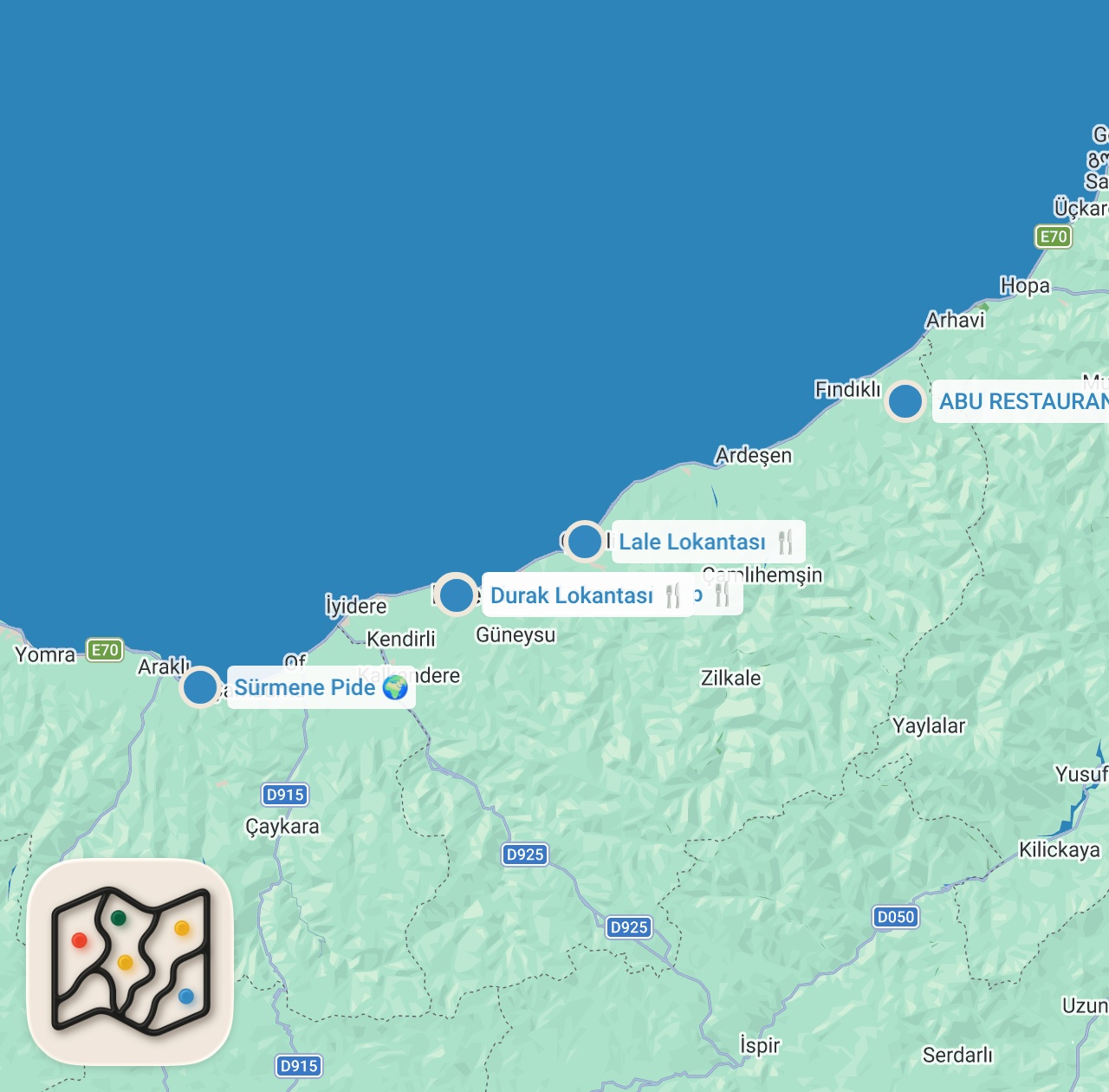 Map preview for Rize'nin En Lezzetli Yemeğini Nerede Yedim?
