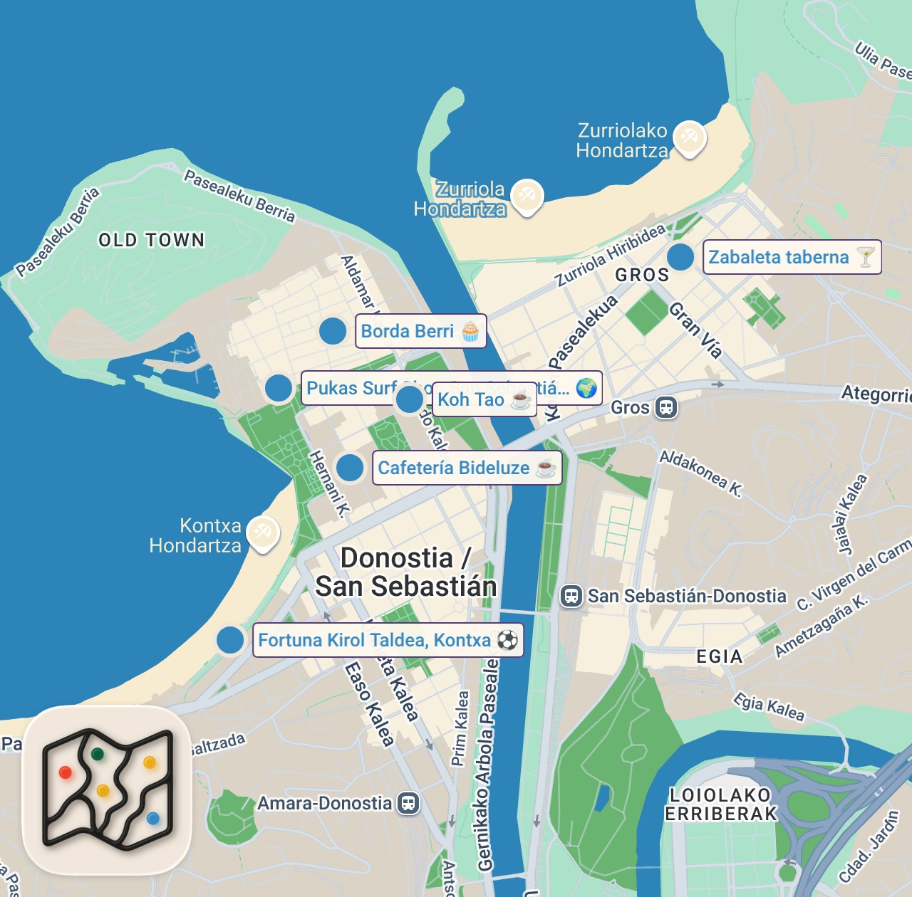 Map of 6 spots from PERFECT day in SAN SEBASTIÁN Basque Country