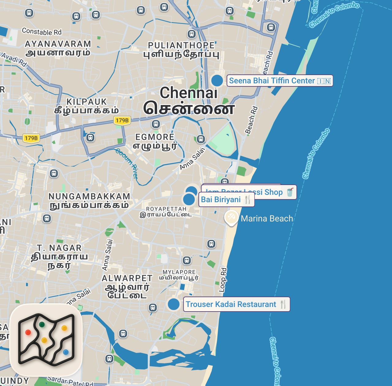 Map preview for 24 hours of SOUTH INDIAN Street Food in Chennai, India