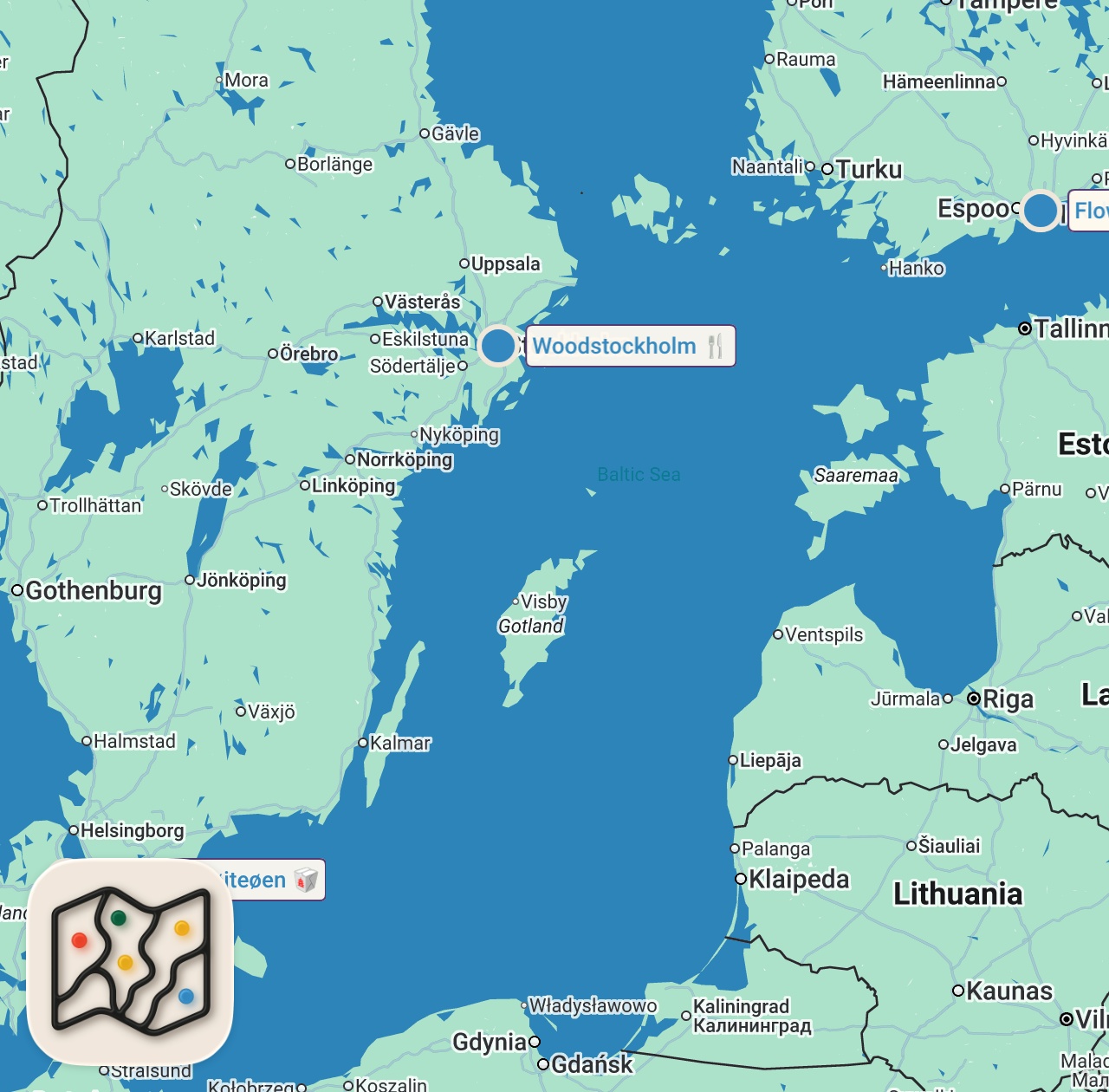 Map of 4 spots from HELSINKI FINLAND - FLOW FESTIVAL