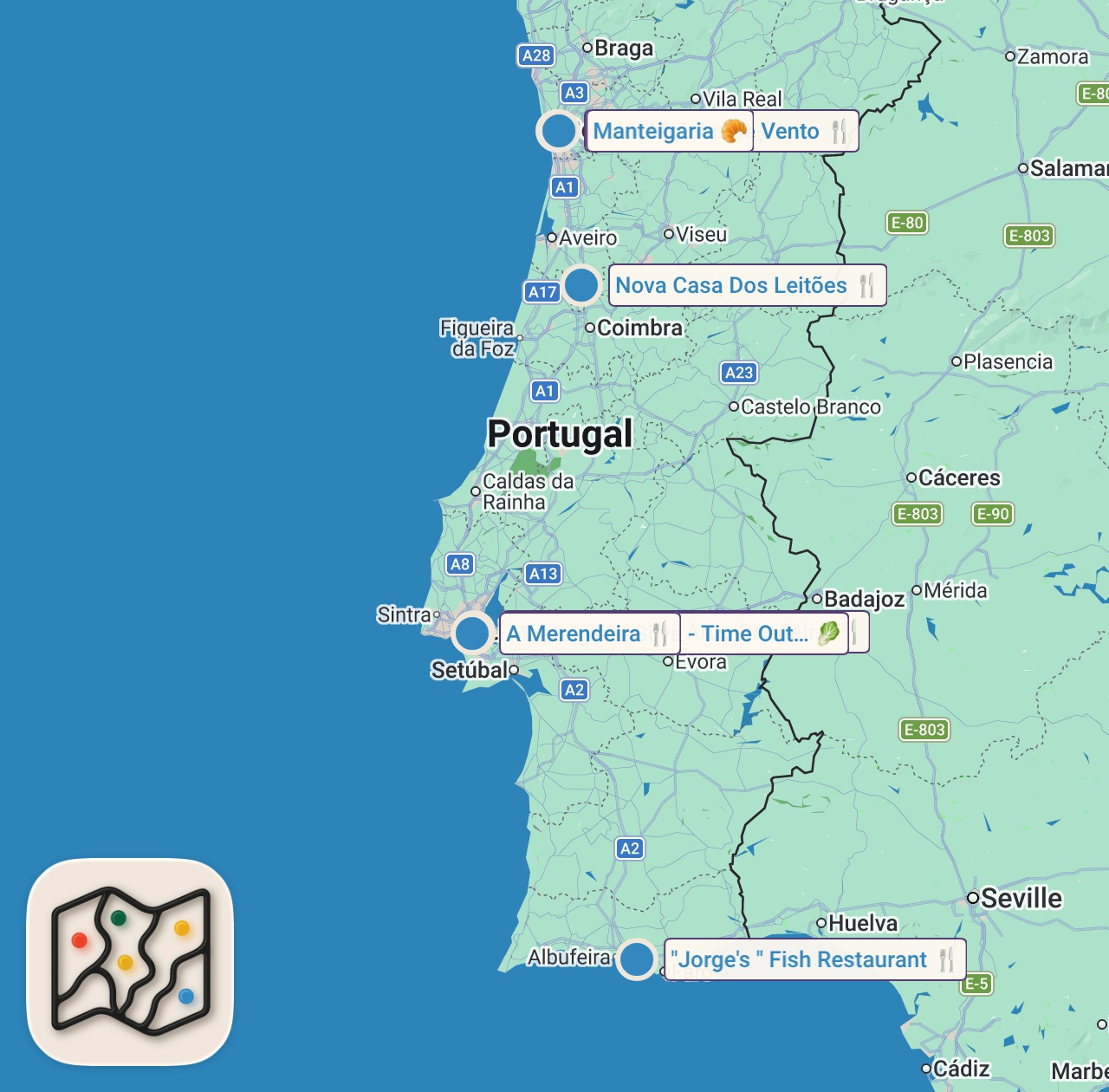 Map of 7 spots from 7 Must-Eat Portuguese Foods!! 🇵🇹 SARDINES + Egg Tarts in Lisbon, Portugal!