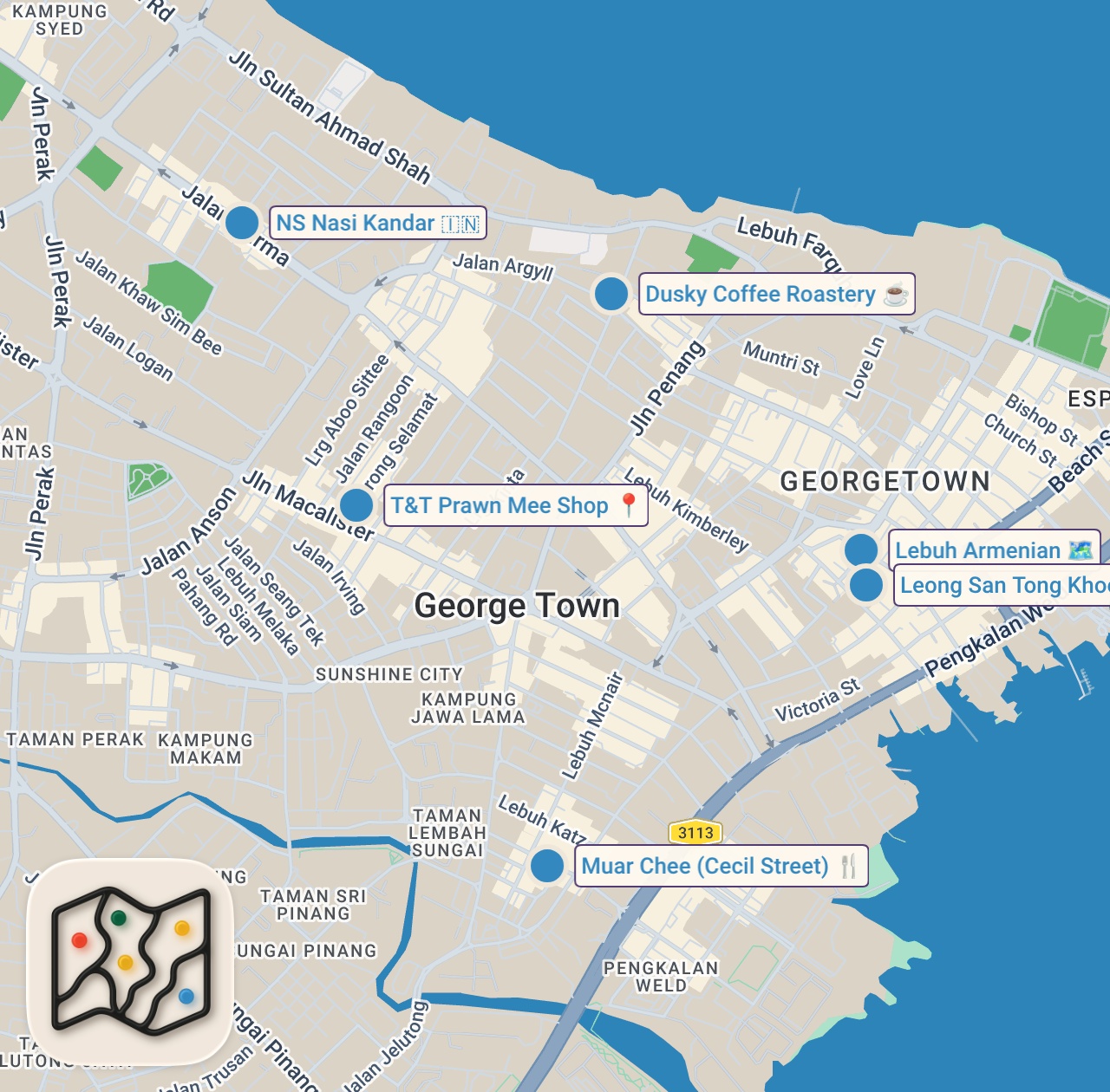Map of 8 spots from Is Penang the Street Food Capital of Malaysia? | Char Kway Teow, Nasi Kandar & More!