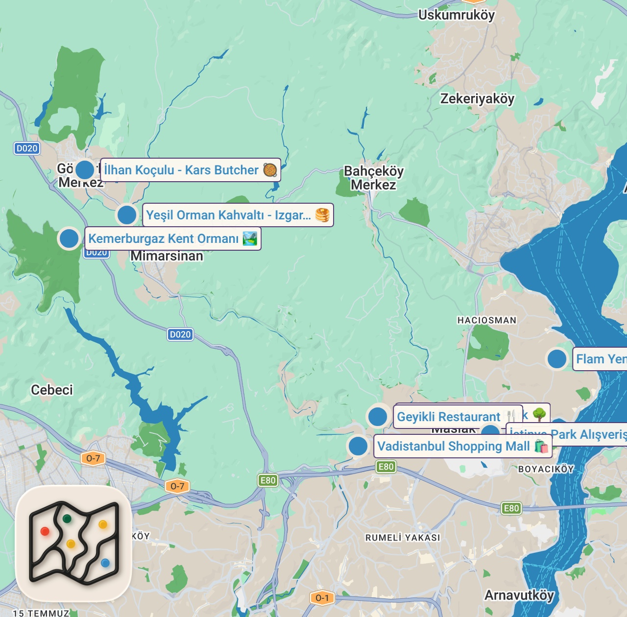 Map of 11 spots from ISTANBUL BREAKFAST GUIDE | 3 Different Turkish Breakfast Spots in the City