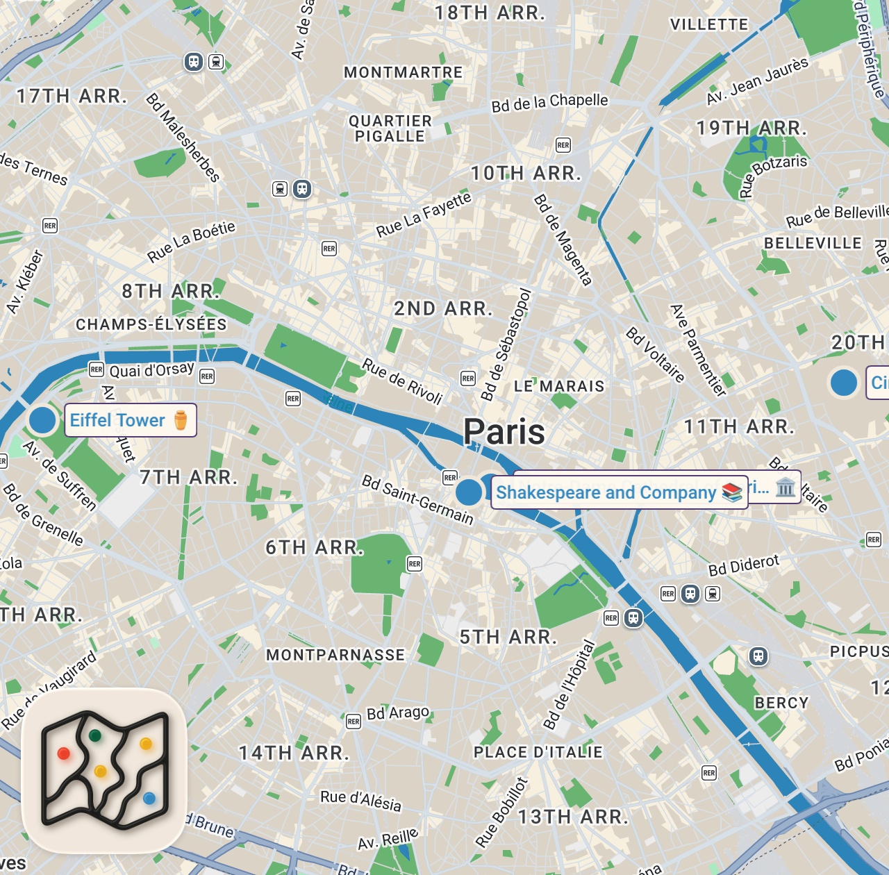 Map of 4 spots from TOP 10 FREE / CHEAP THINGS TO DO IN PARIS!