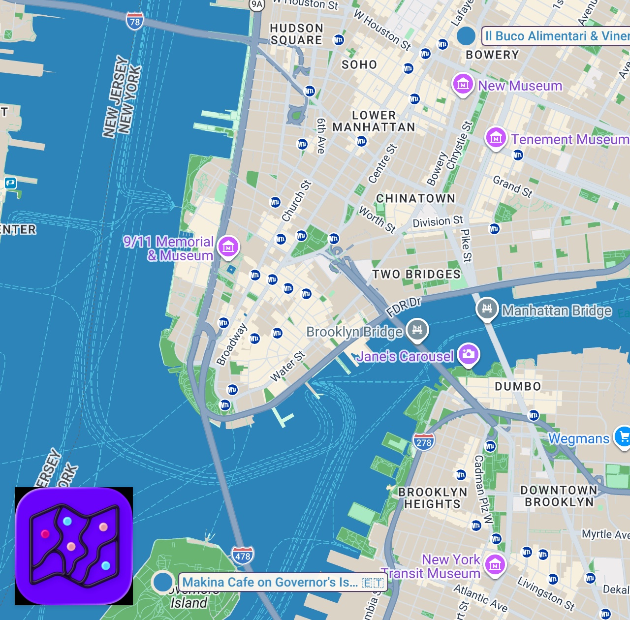 Map of 2 spots from Would Matthew Rhys eat a fish out of the Hudson river? #shorts #celebrity