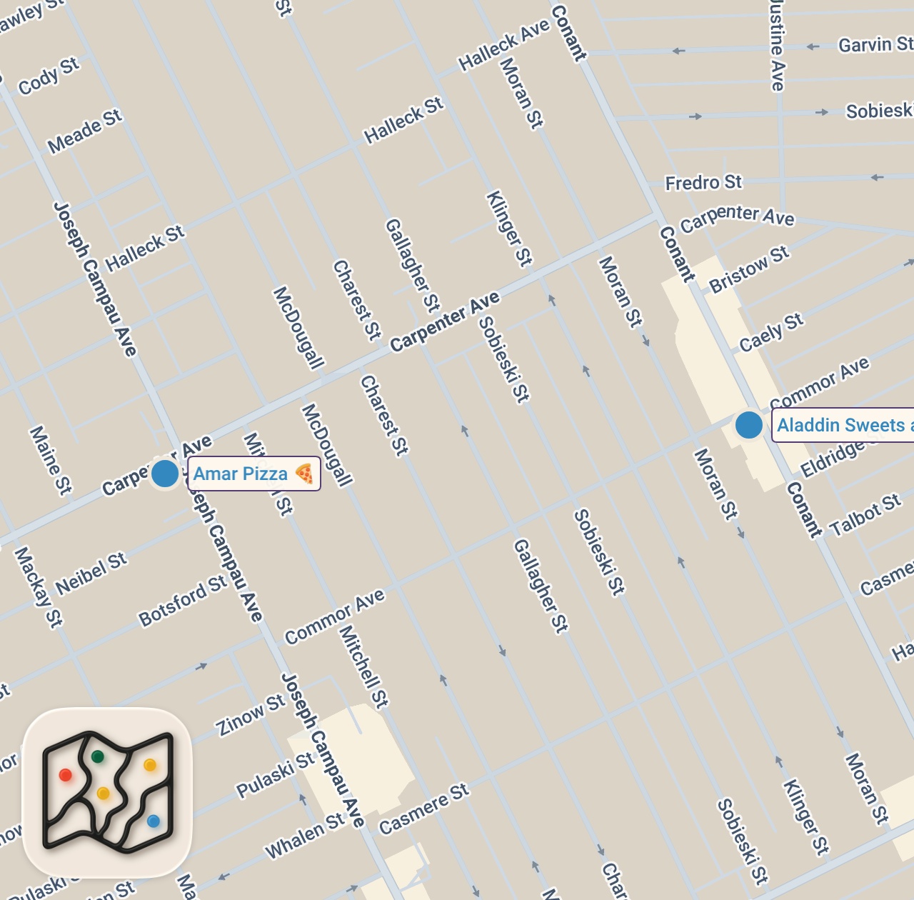 Map of 2 spots from The Detroit-Bangladeshi Pizza Everyone’s Talking About | Spice Road