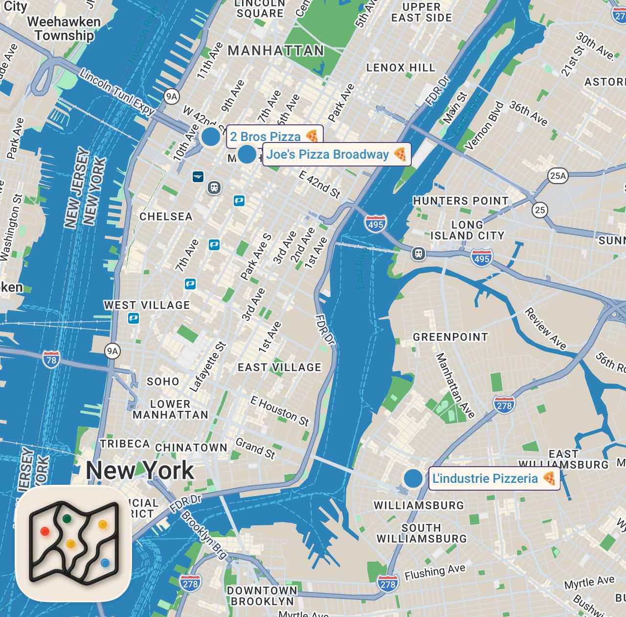 Map of Finding the Best Pizza in New York