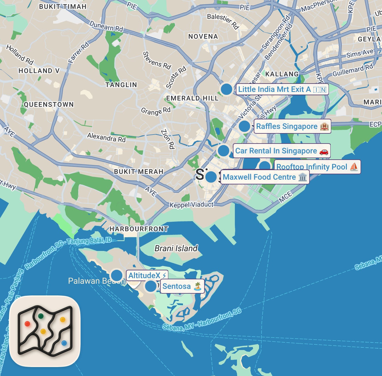 Map of 9 spots from Top 10 Things to Do in Singapore