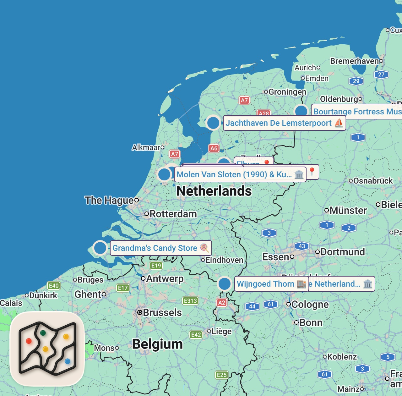 Map of 11 spots from 5 Mooiste Stadjes In Nederland Waar Je Nog Nooit Van Hebt Gehoord