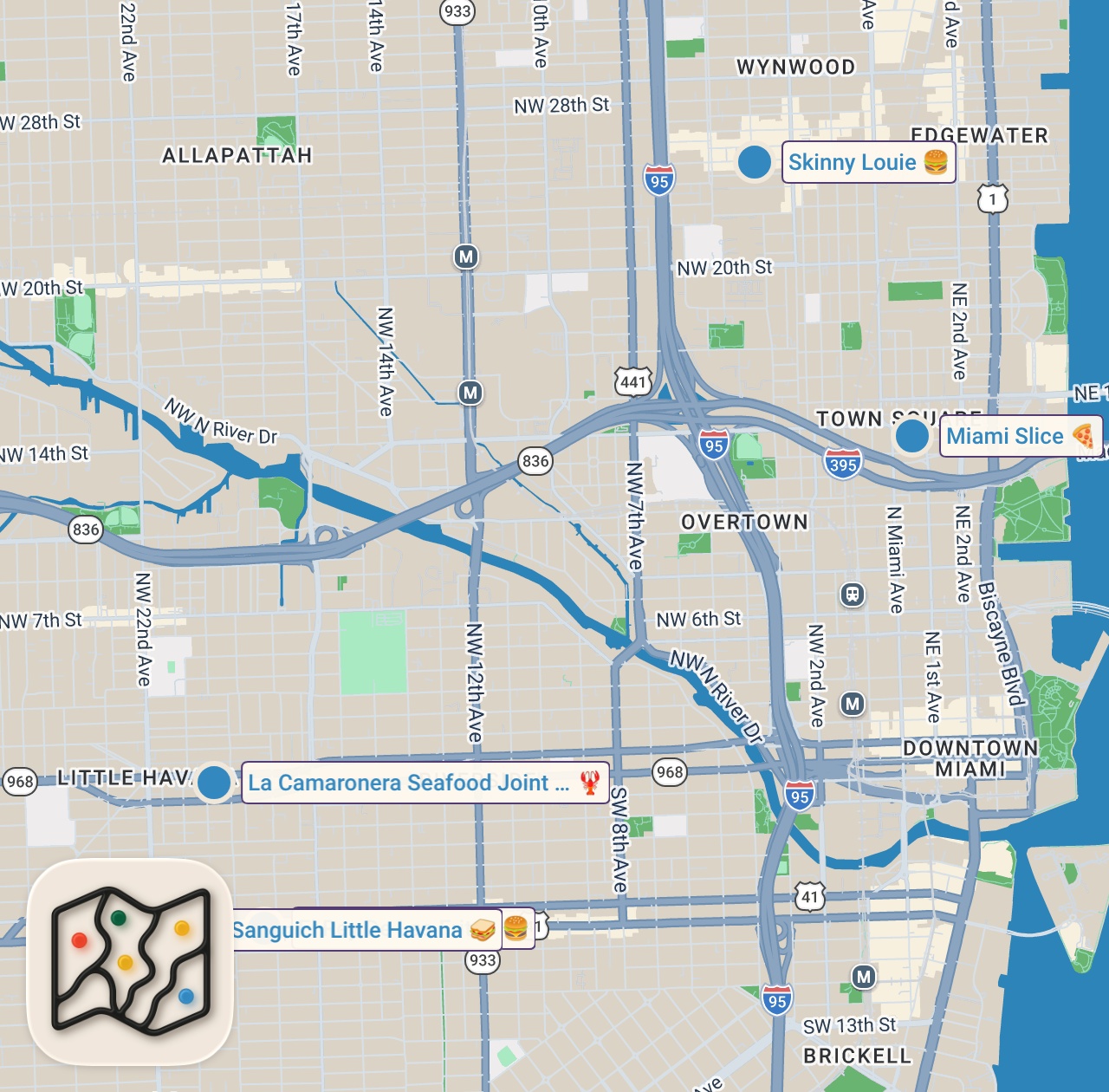 Map of 6 spots from 48 Hours Eating Miami’s Most ICONIC Food!
