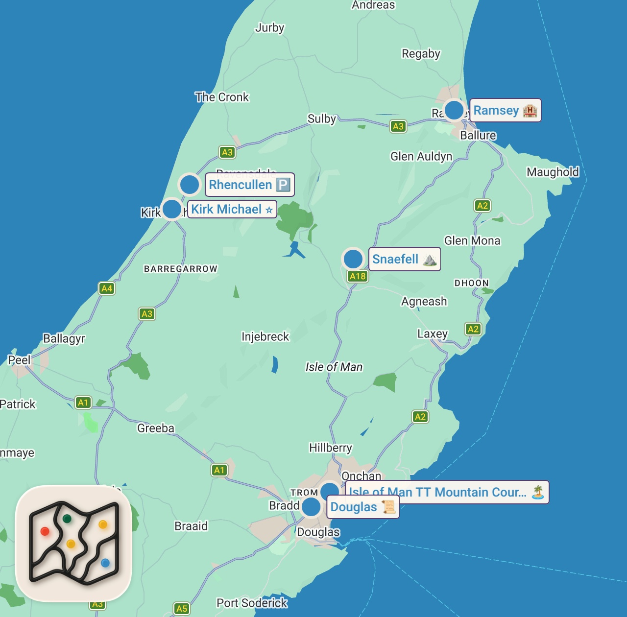 Map of 6 spots from Isle of Man TT