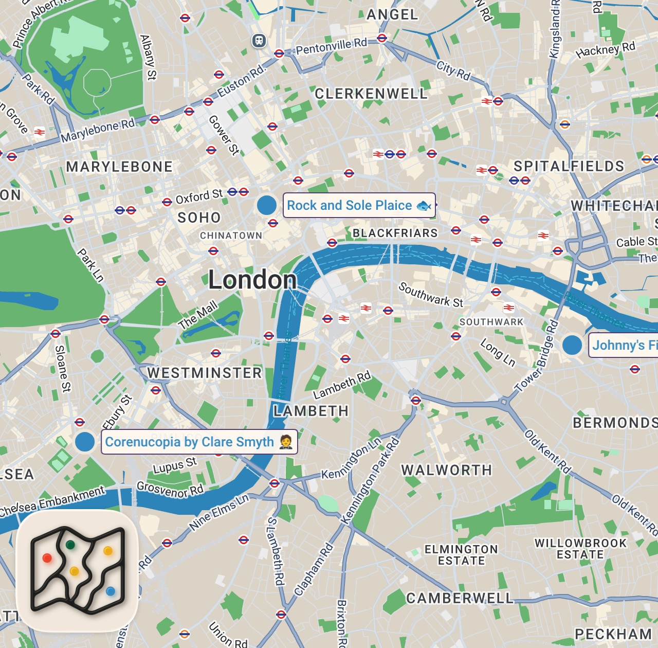 Map of 3 spots from £6 vs £264 Fish and Chips
