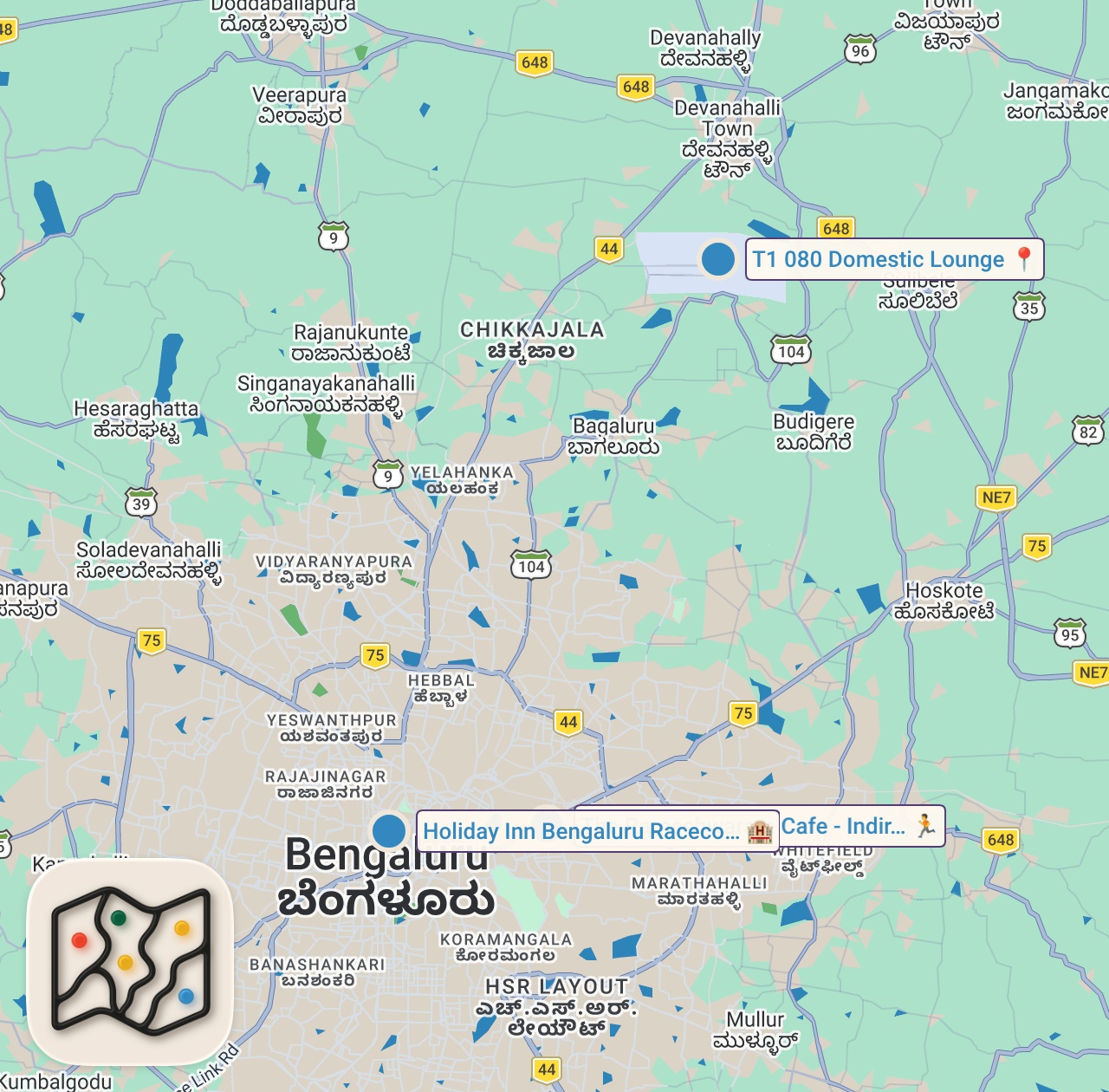 Map of 3 spots from A night in Bengaluru 🌙 vlog ~ Cozy staycation, Rameshwaram Cafe, Buffet Breakfast & Hotel Life!
