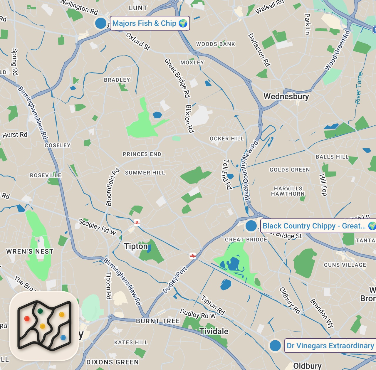 Map of 3 spots from I Ate ORANGE CHIPS For The First Time!