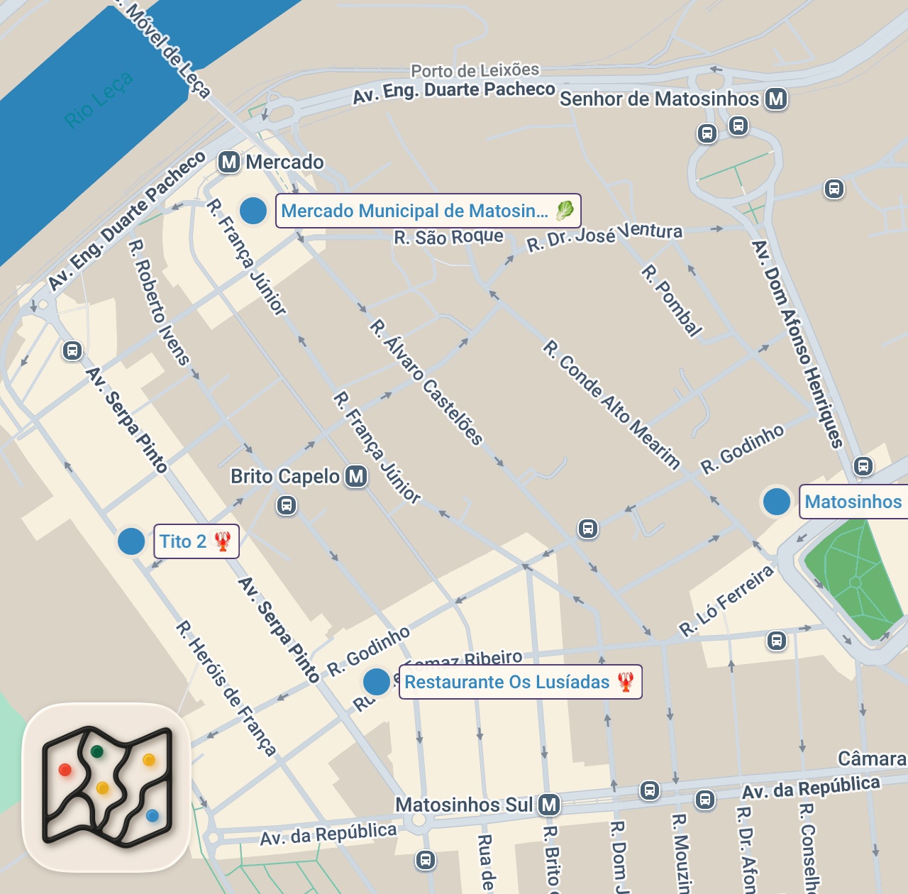 Map of 4 spots from Best Portuguese Food!! 🦞 SEAFOOD MOUNTAIN + Lobster Rice in Matosinhos, Portugal!