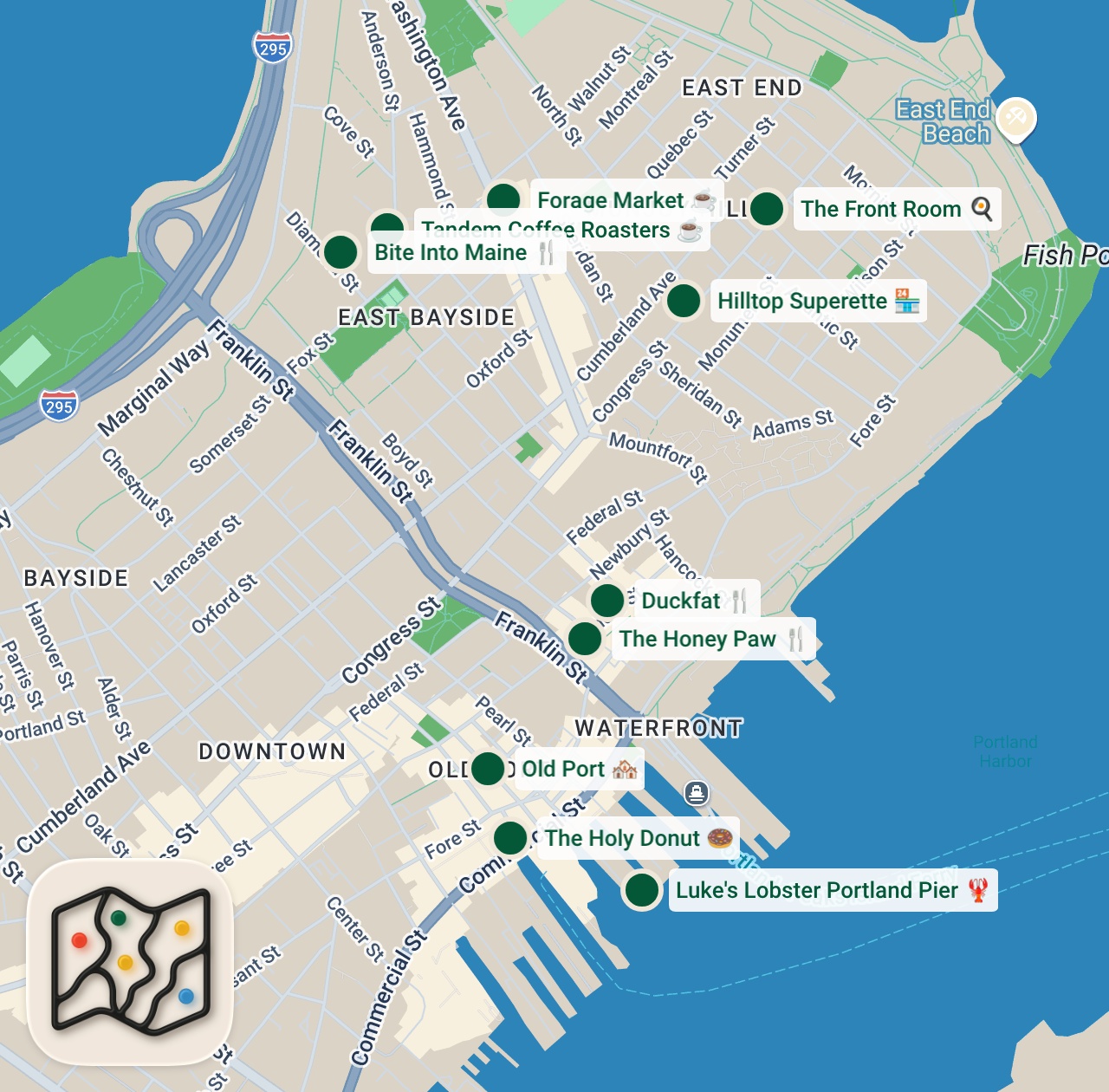 Shared map of 12 spots from Maine