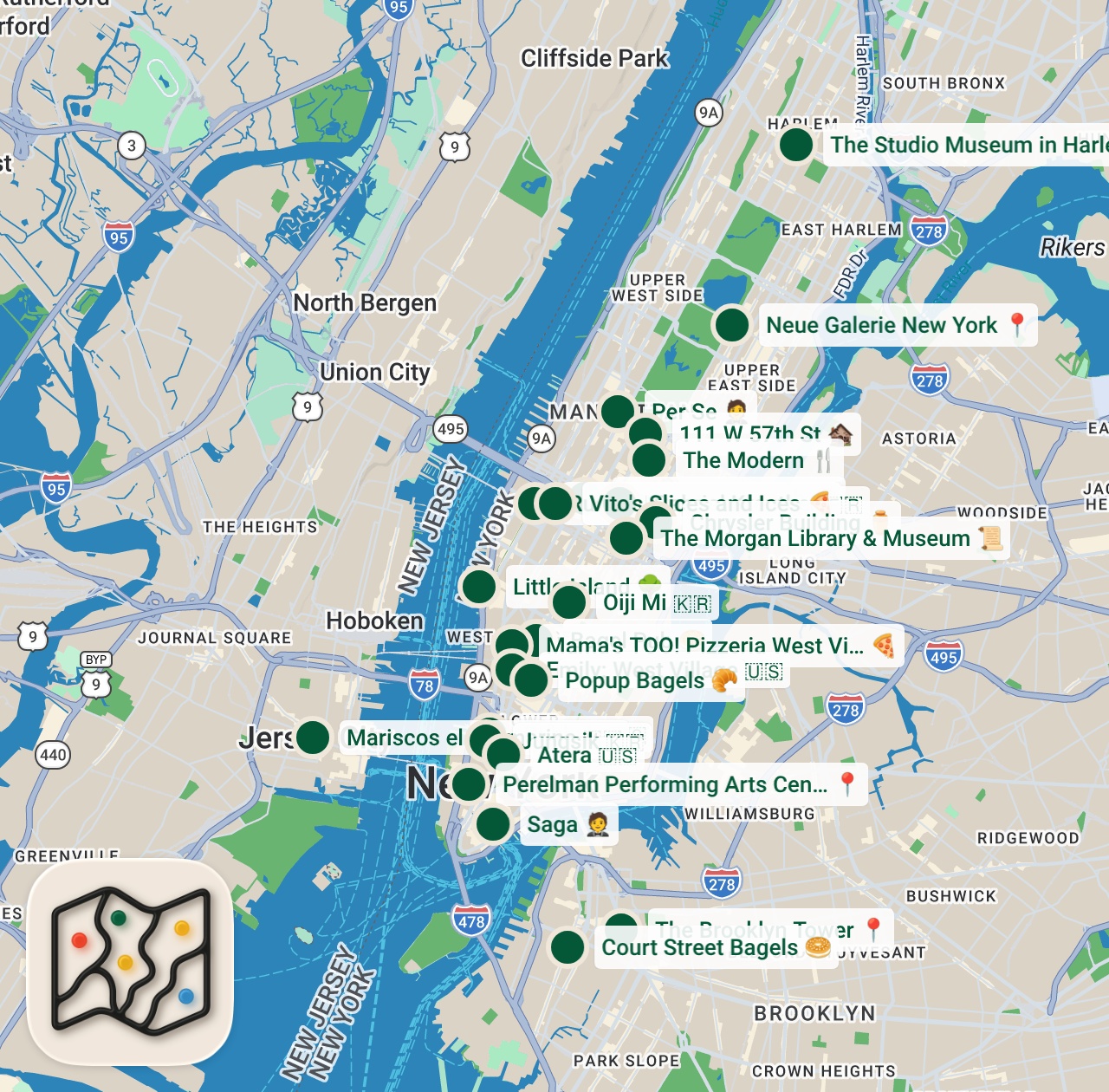 Map preview for NY food crawl