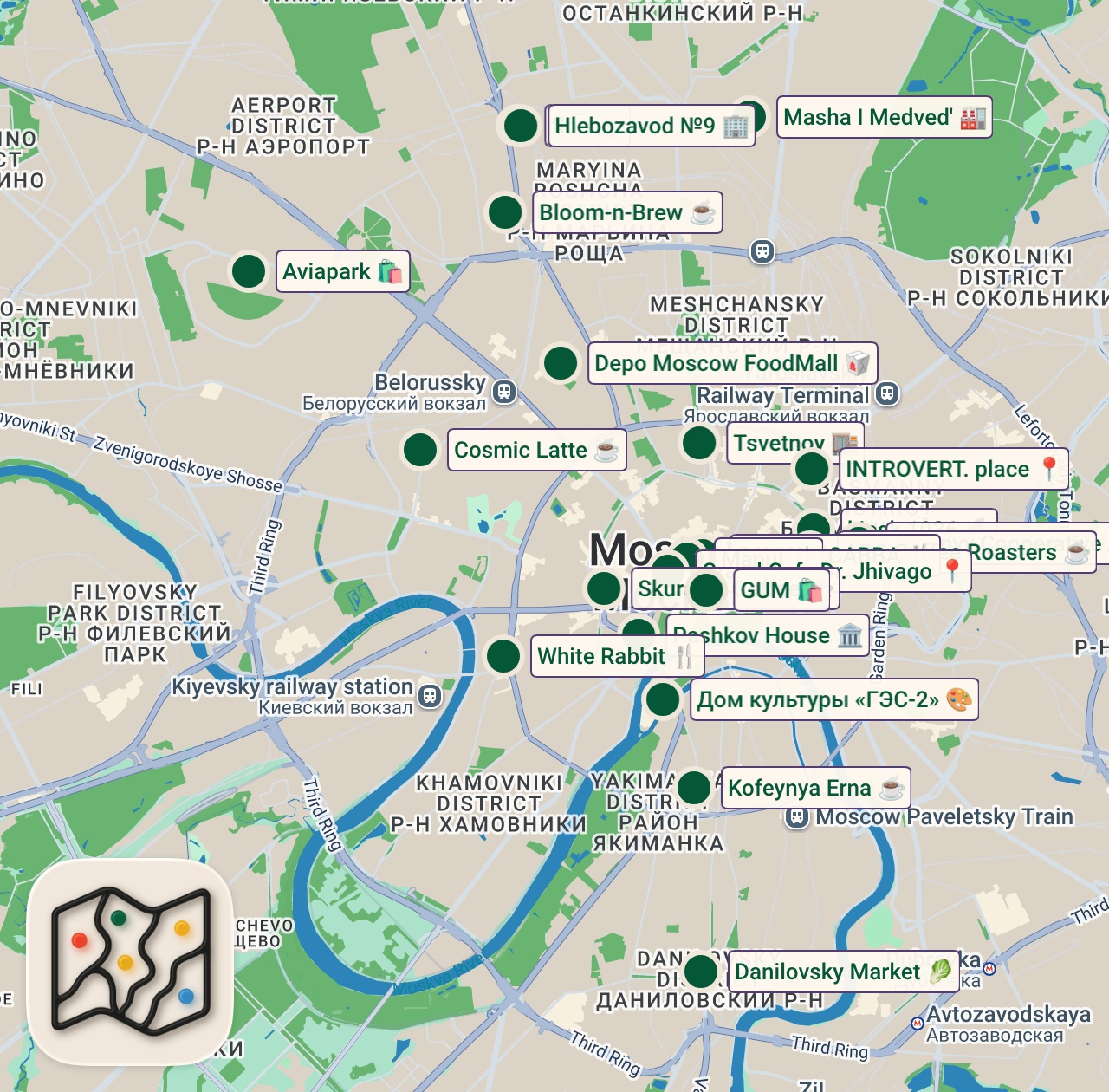 Shared map of 23 spots from Skip a tour guide in Moscow, the BEST spots in 2026