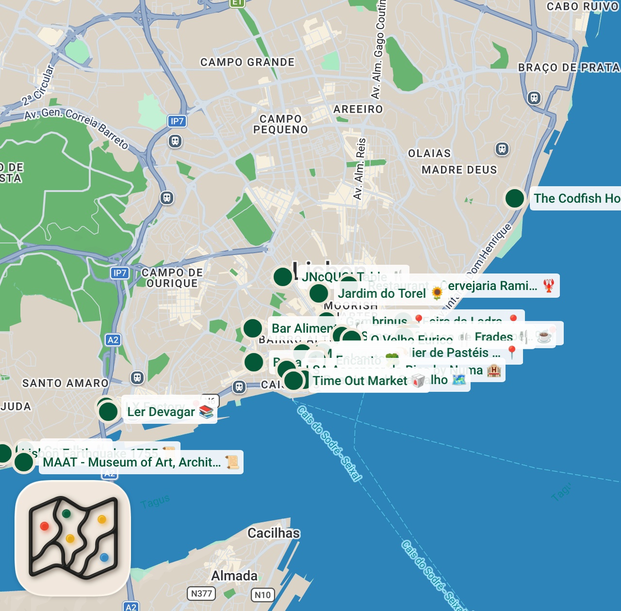 Shared map of 33 spots from LISBON PORTUGAL HITS - 2026