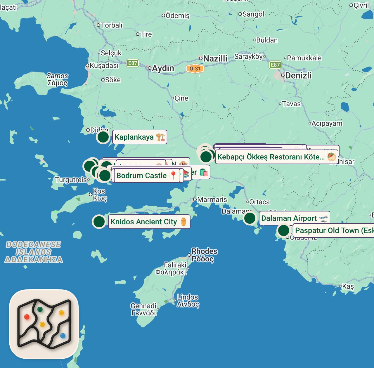 Shared map of 47 spots from Bodrum / Muğla 🇹🇷