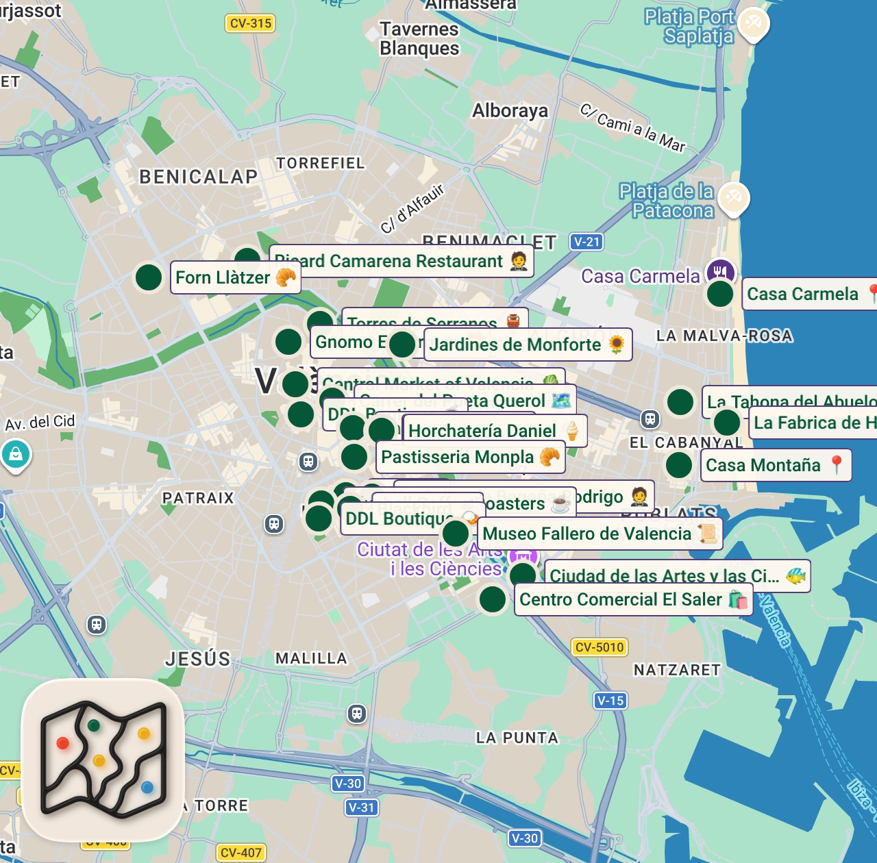 Shared map of 45 spots from Valencia