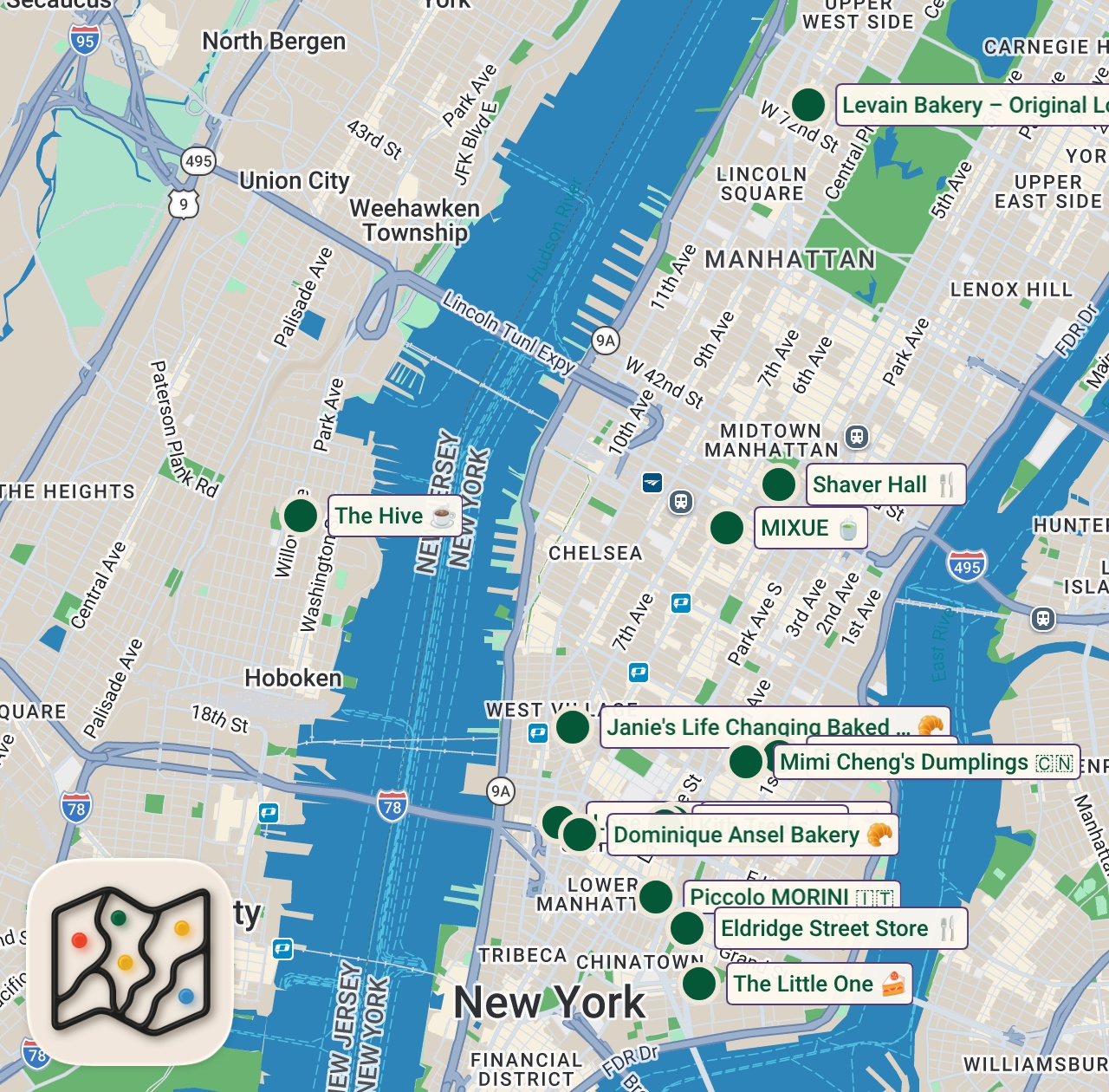 Shared map of 15 spots from 15 New Openings In NYC by @dishingdaily Right Now.