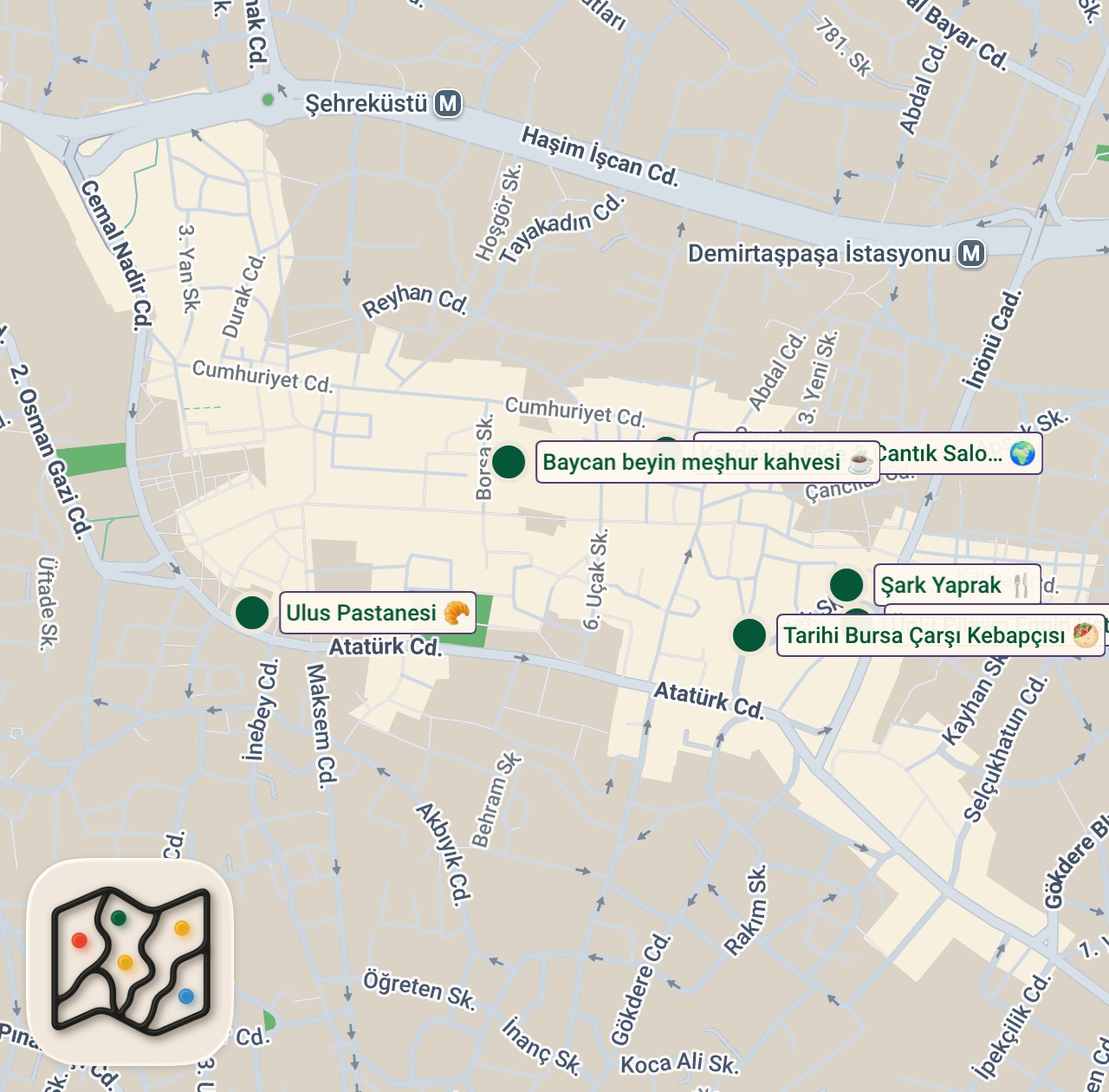 Shared map of 7 spots from Bursa