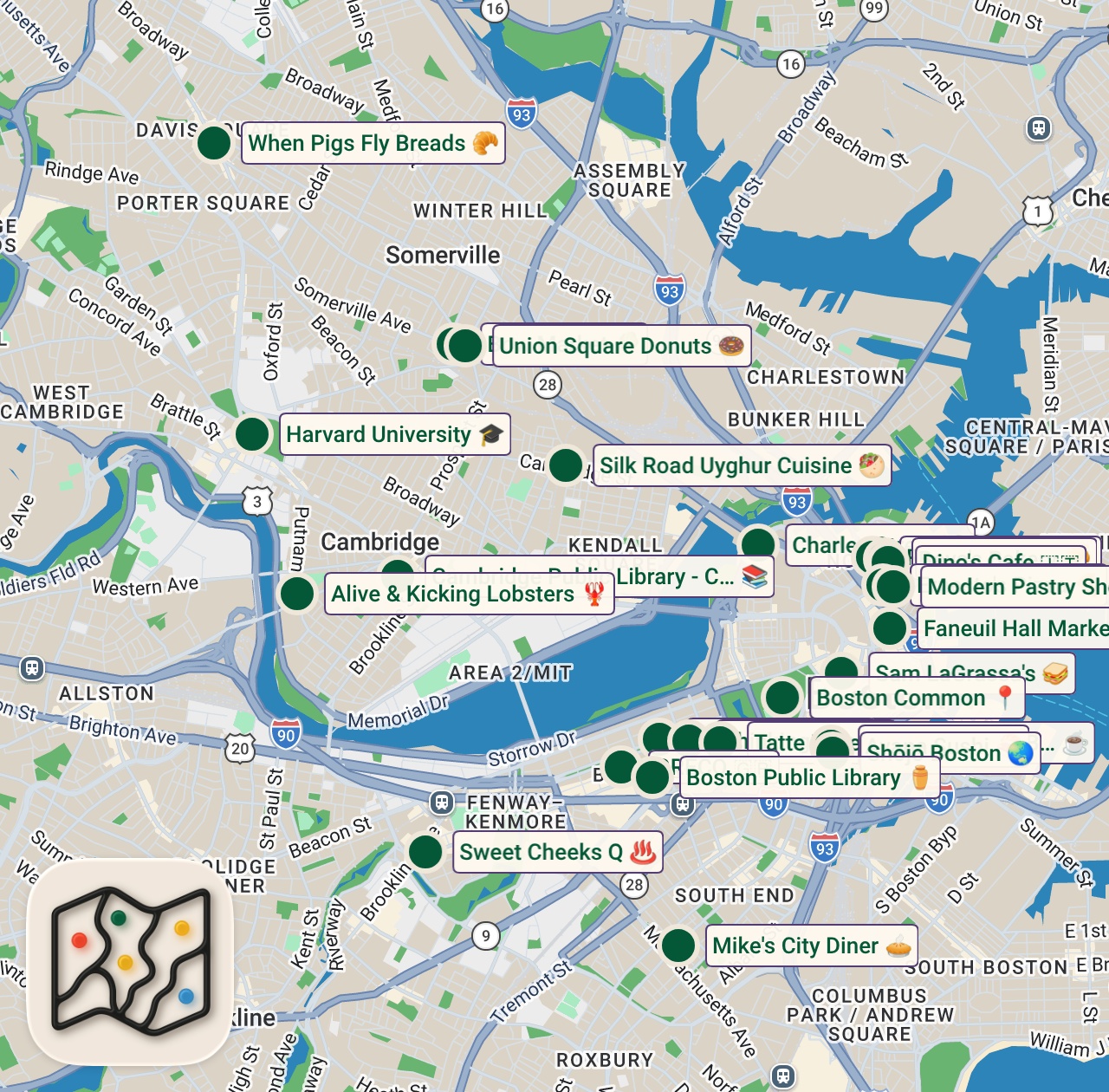 Shared map of 65 spots from OG Boston