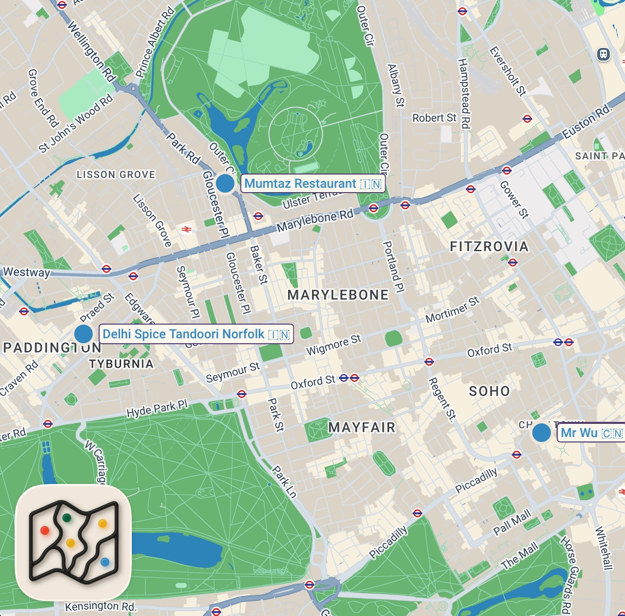 Map of 4 spots from I Tried the Worst Curries in London
