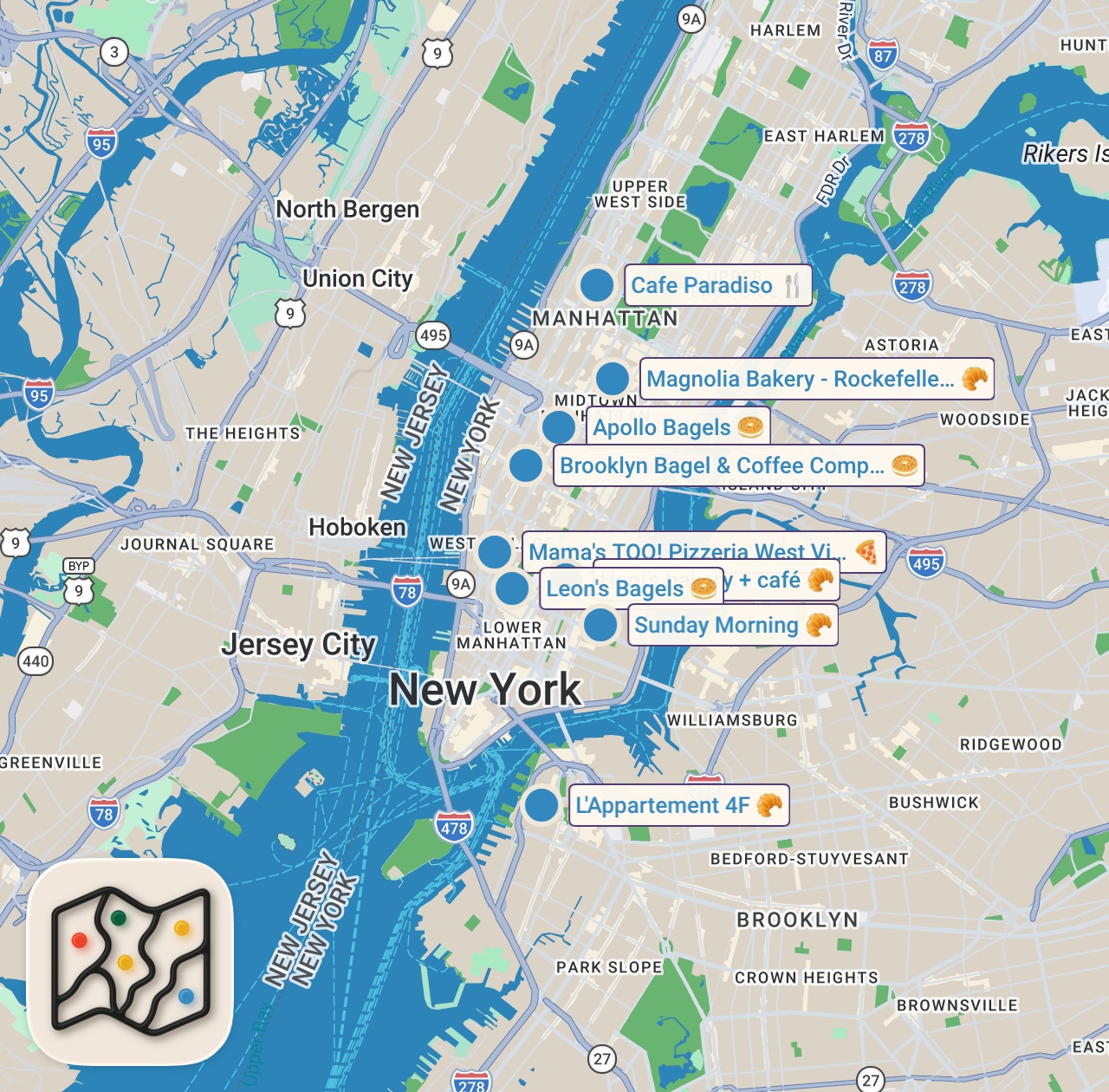 Map of 9 spots from I Tried The Best Bakeries in New York City