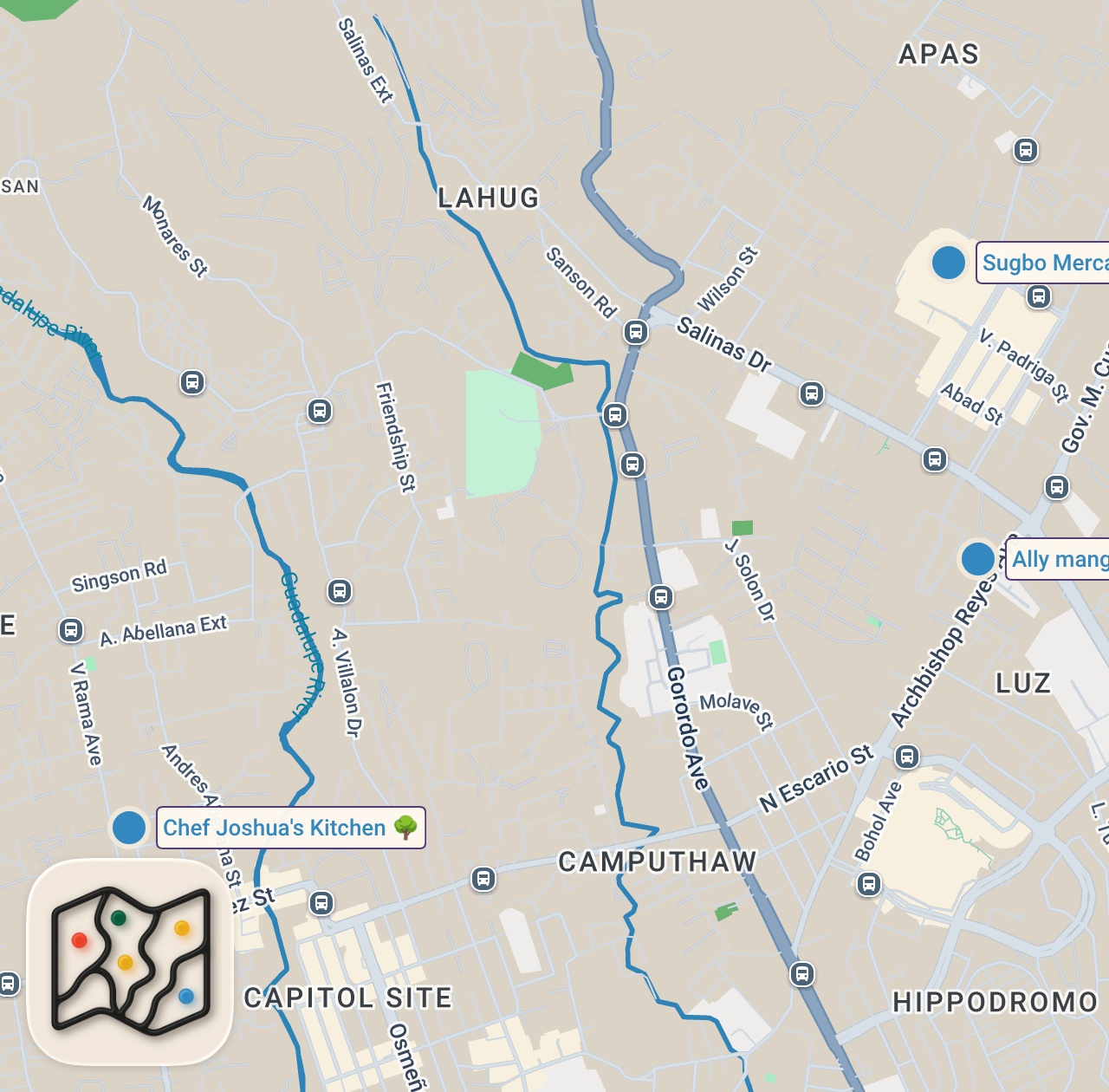Map preview for Epic Filipino Street Food Tour in Cebu Night Market 🇵🇭