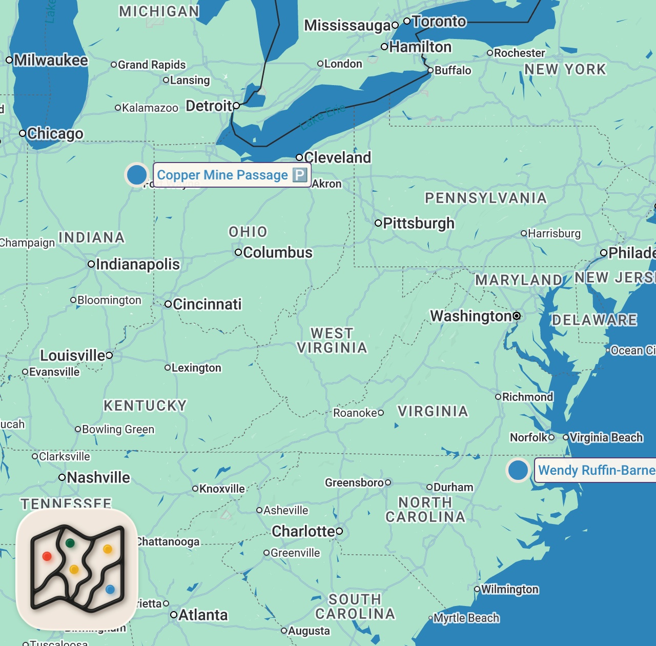 Map of 2 spots from Finnish Cuisine On Michigan's Upper Peninsula | Bizarre Foods with Andrew Zimmern | Travel Channel