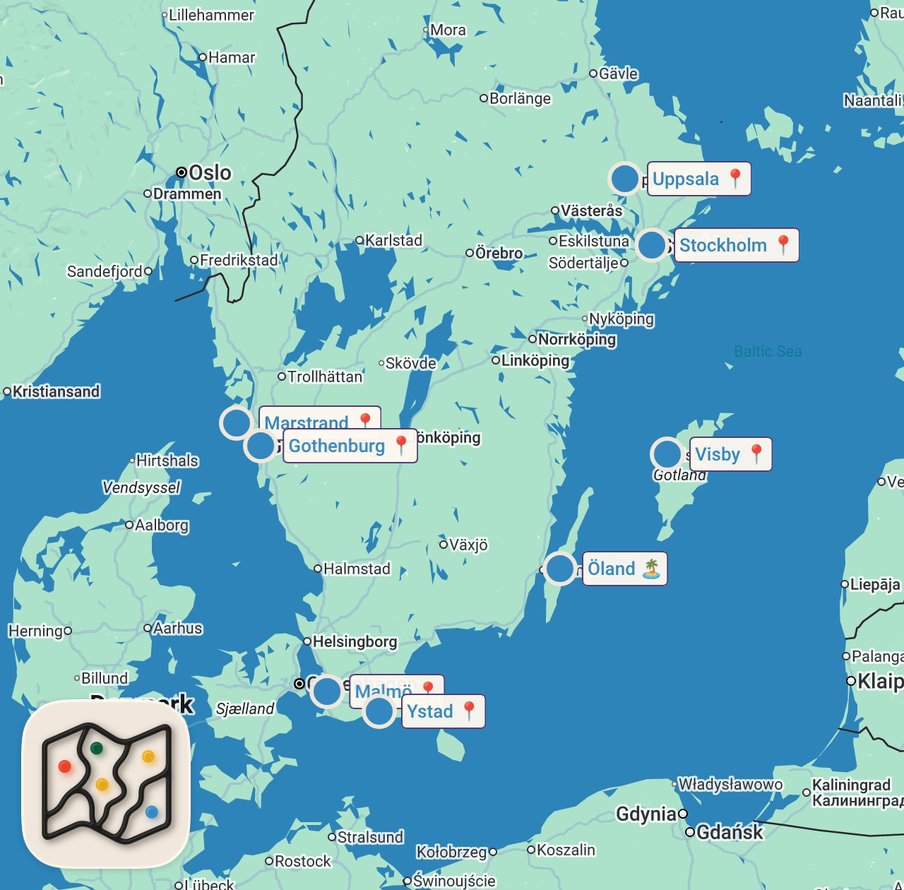 Map of 9 spots from De 10 bästa platserna att besöka i Sverige
