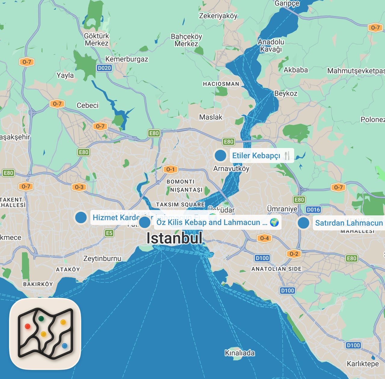 Map preview for EN SEVDİĞİMİZ LAHMACUNCULAR - TOP 5️⃣ - Ayaküstü Lezzetler