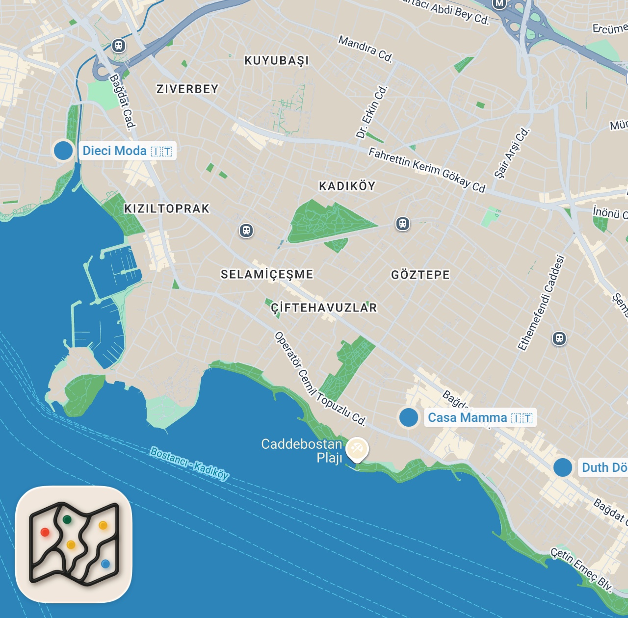Map preview for KADIKÖY LEZZET REHBERİ | San Marzano Domatesli Menemen, Döner, Pizza, Panna Cotta