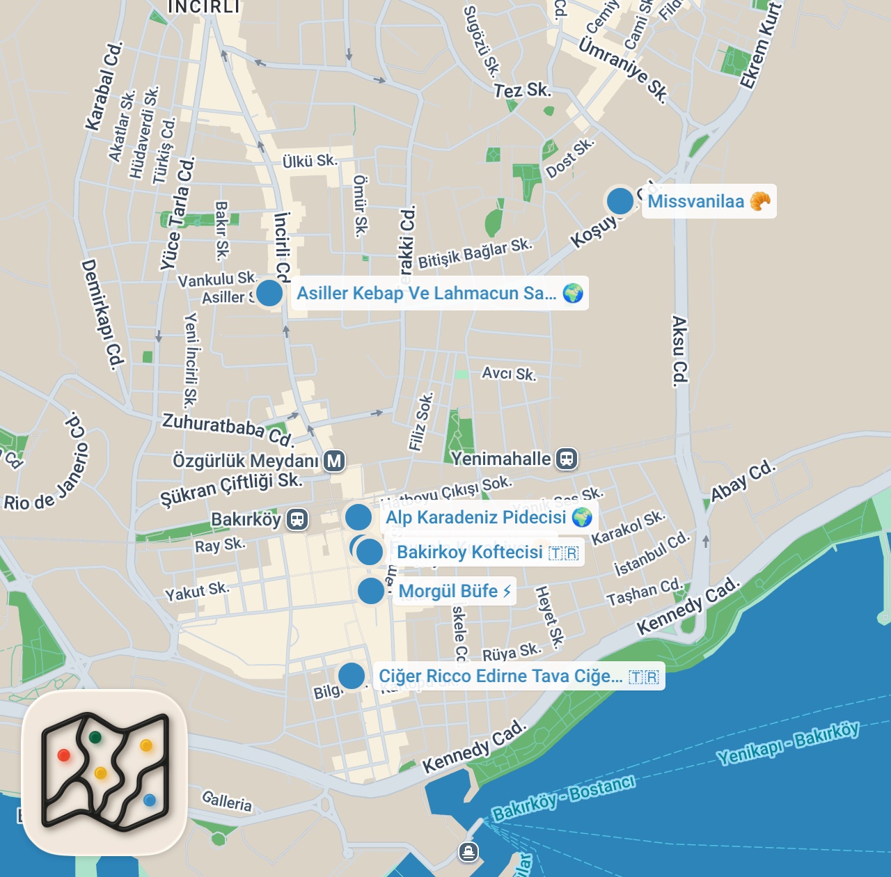 Map preview for Bakırköy'ün efsane lezzetleri! I 100 TL'YE 7 LEZZET!