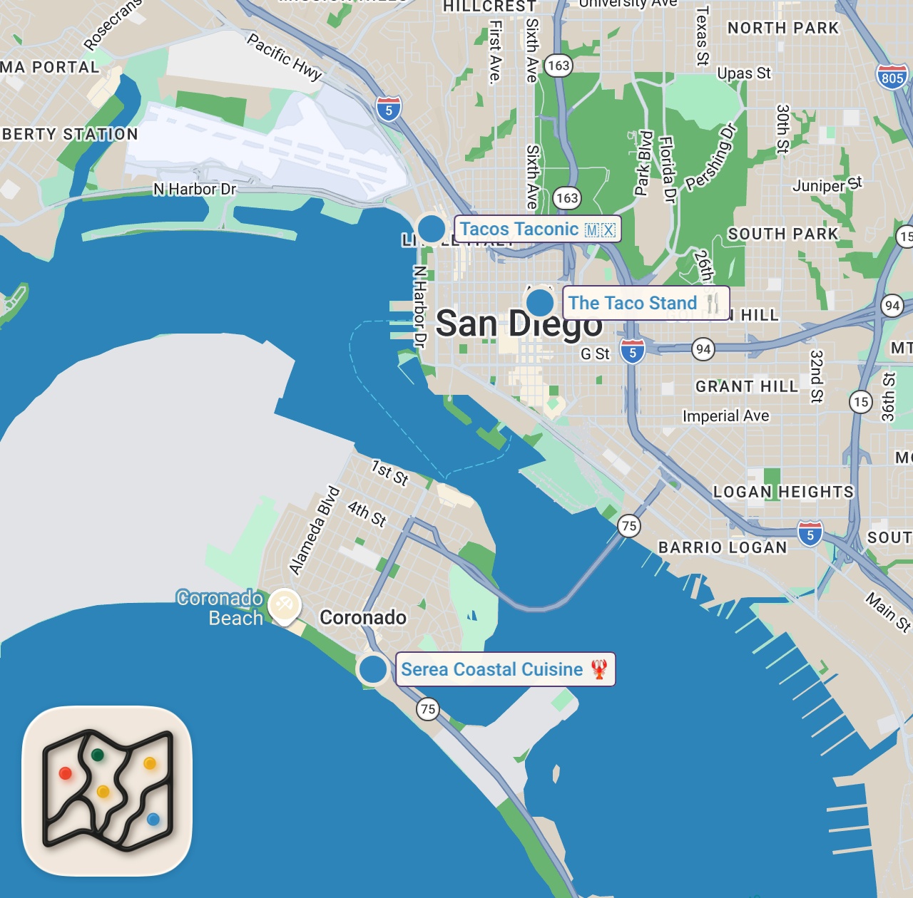 Map of 3 spots from BEST TACO IN SAN DIEGO: TACOTOPIA!!!