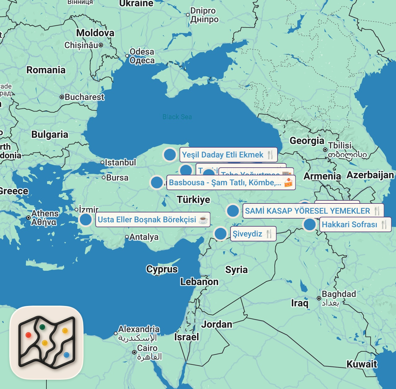 Map of 9 spots from AZ BİLİNEN YEMEKLER #shorts #yemek #türkiyelezzetleri