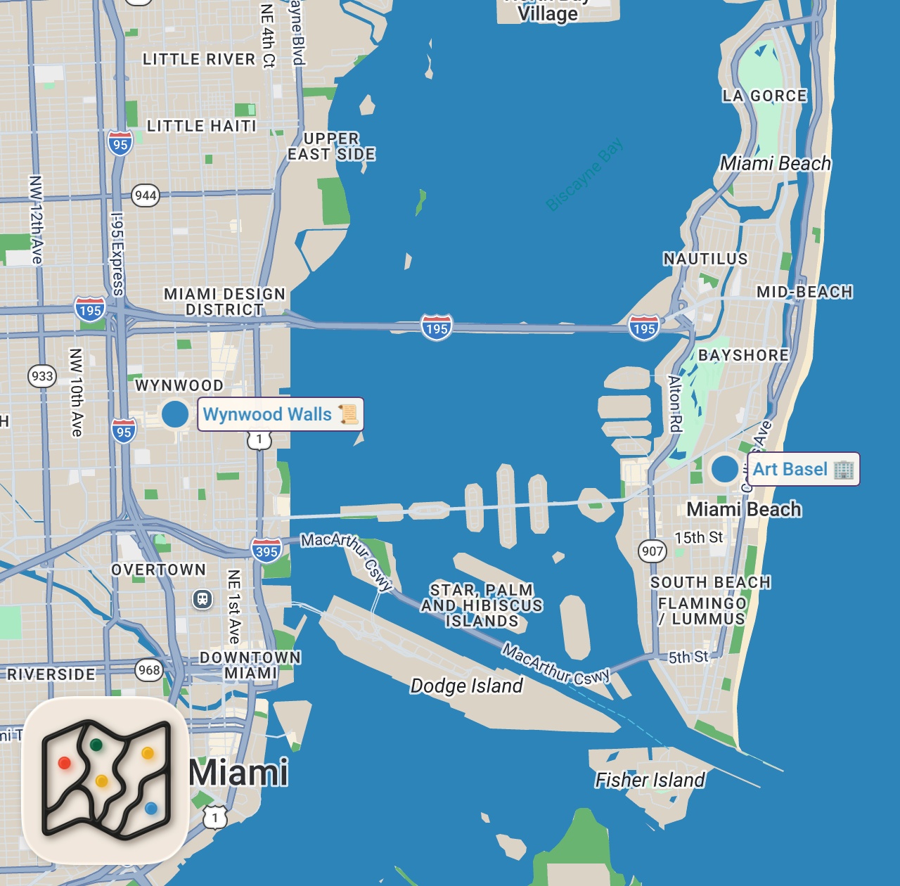 Map of 2 spots from MIAMI STREET ART |  360º VIDEO