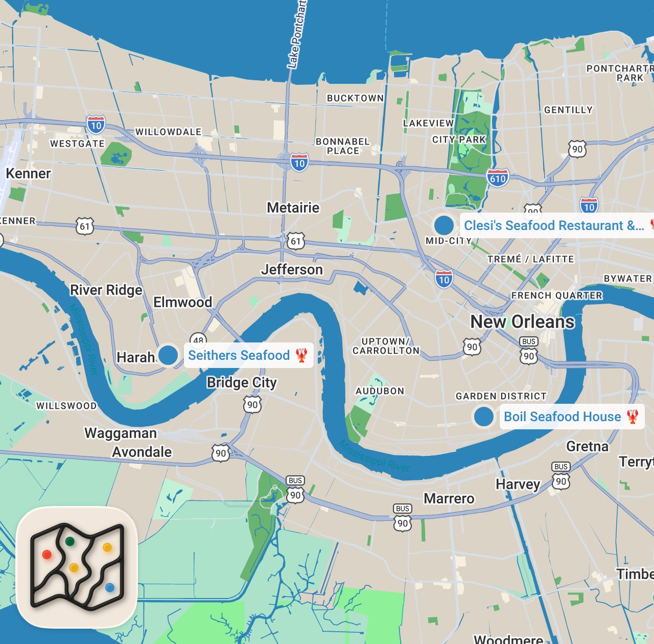Map preview for Finding The Best Seafood Boil In New Orleans | Food Tours | Insider Food