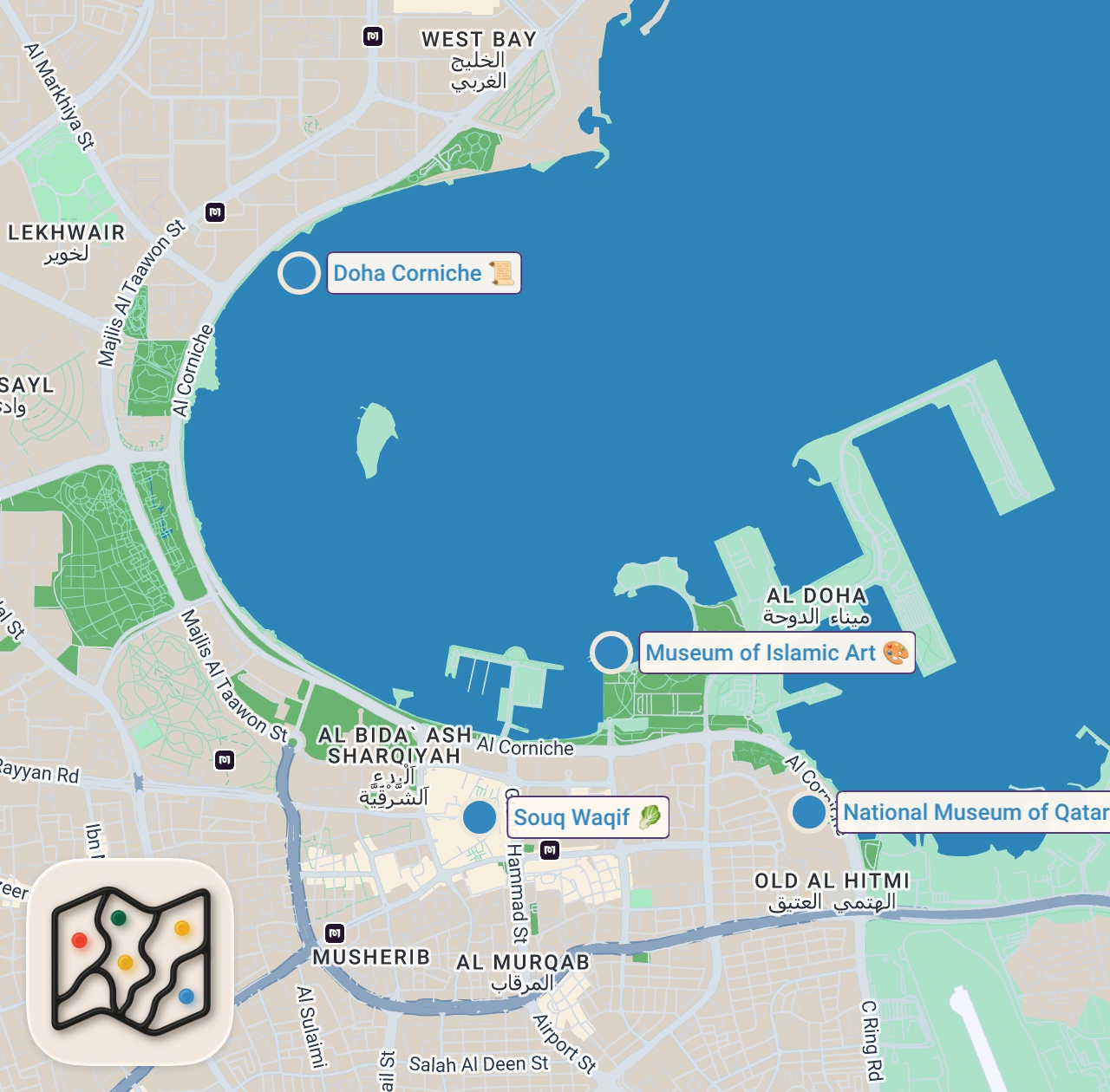 Map preview for Inside World's Safest Country - Exploring Doha Metro, Falcon Hospital, Souq Waqif In Qatar 🇶🇦