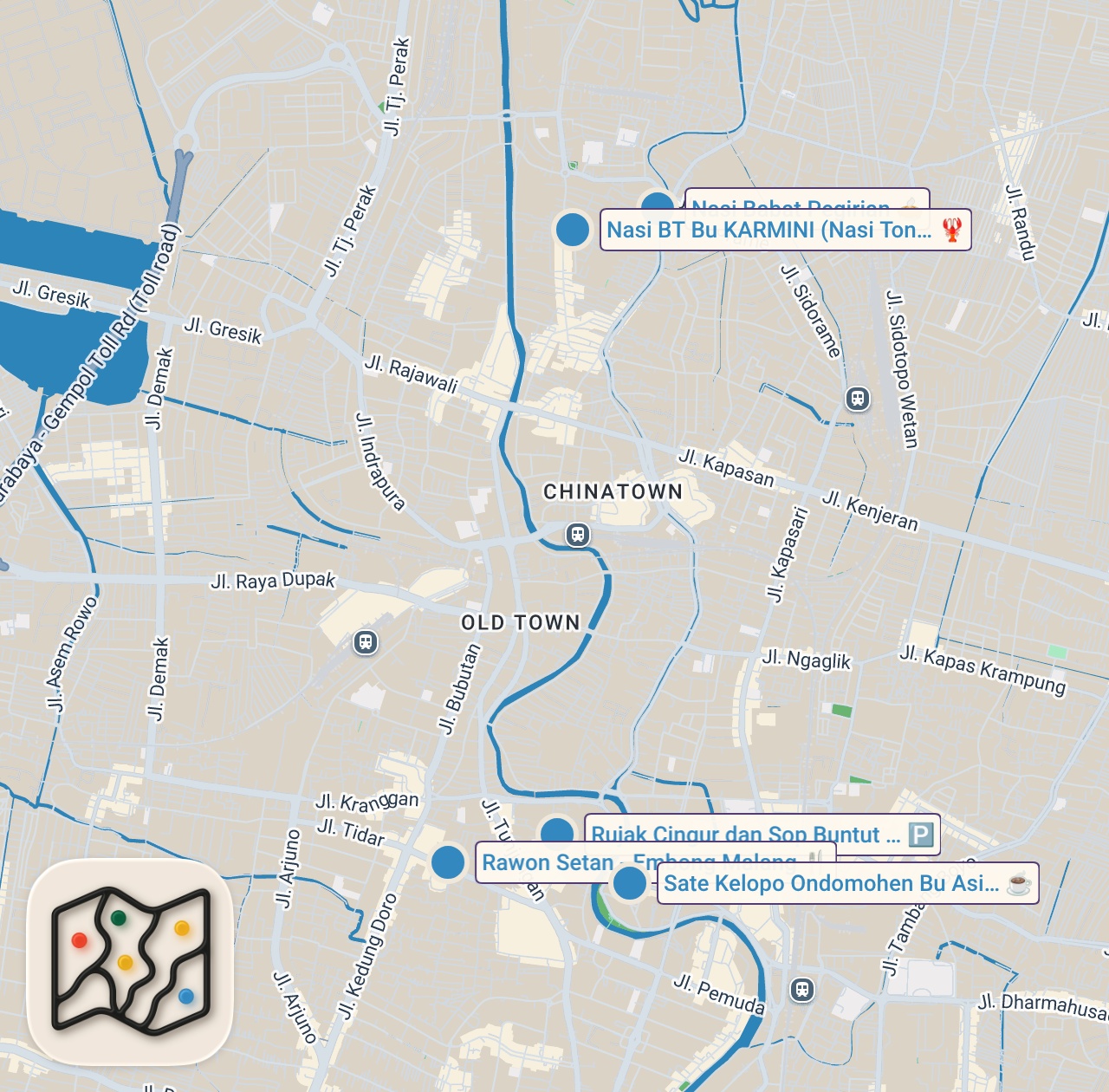 Map preview for INSANE Indonesian street food in SURABAYA - World's #1 Soup + Cow's Nose Salad + Spicy seafood