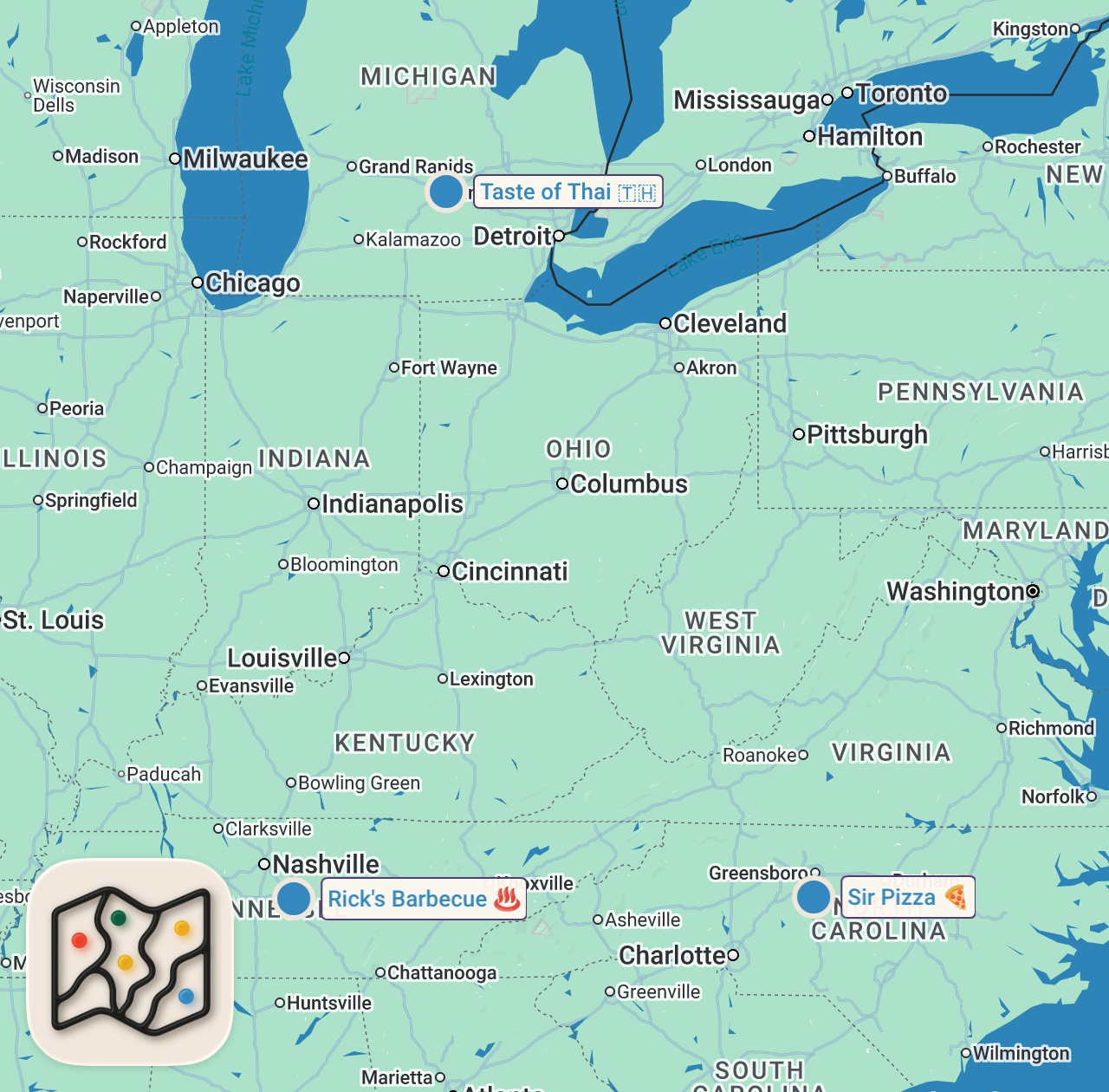 Map of 3 spots from Eating at Fast Food Restaurants I've NEVER Heard of...