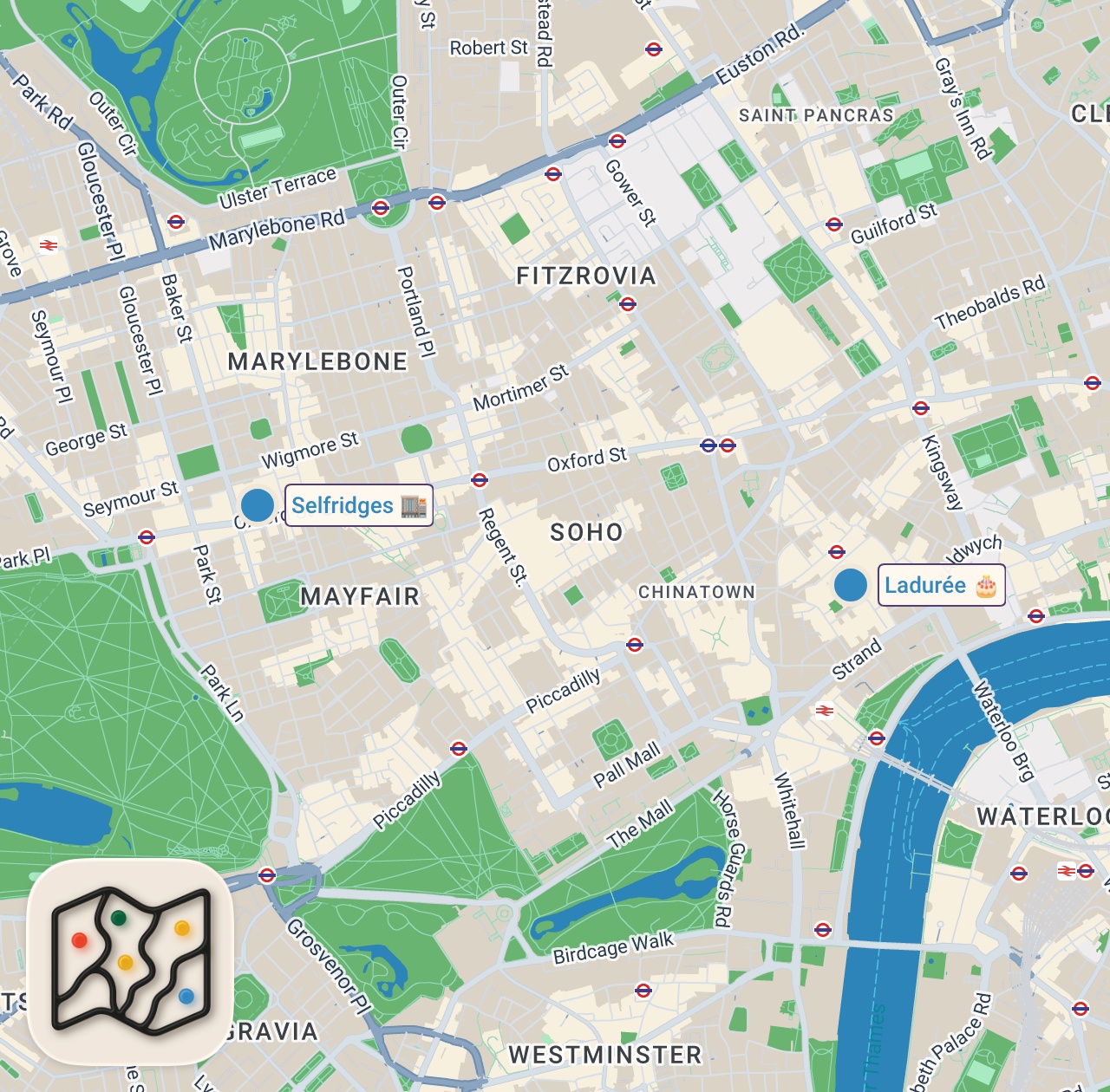 Map of 2 spots from I Tried London's Most Expensive Supermarket