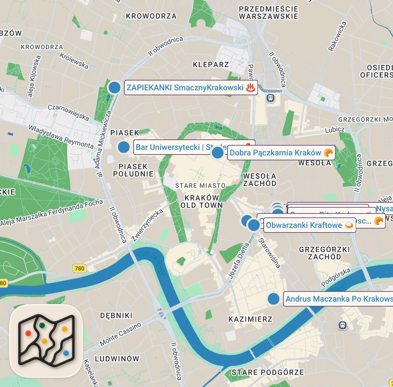Map of 9 spots from Europe's MOST Underrated Food City! Polish Street Food in Krakow