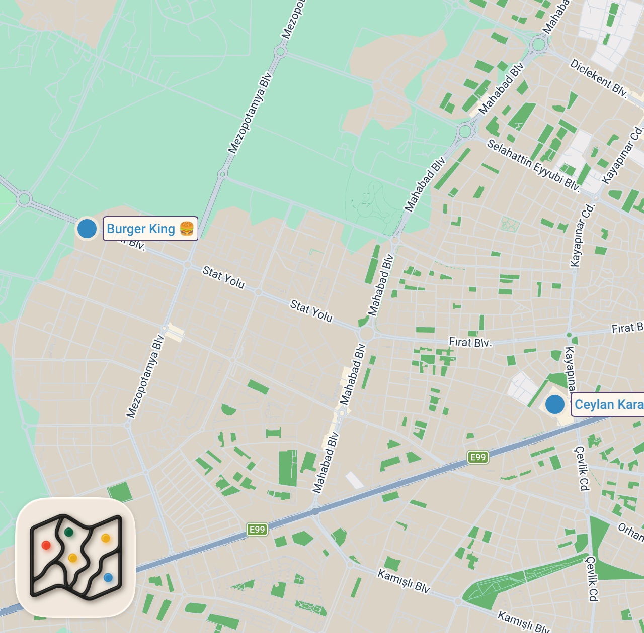 Map of 2 spots from BURGER KİNG WHOPPER DÜRÜM MENÜ TARİFİ!!!