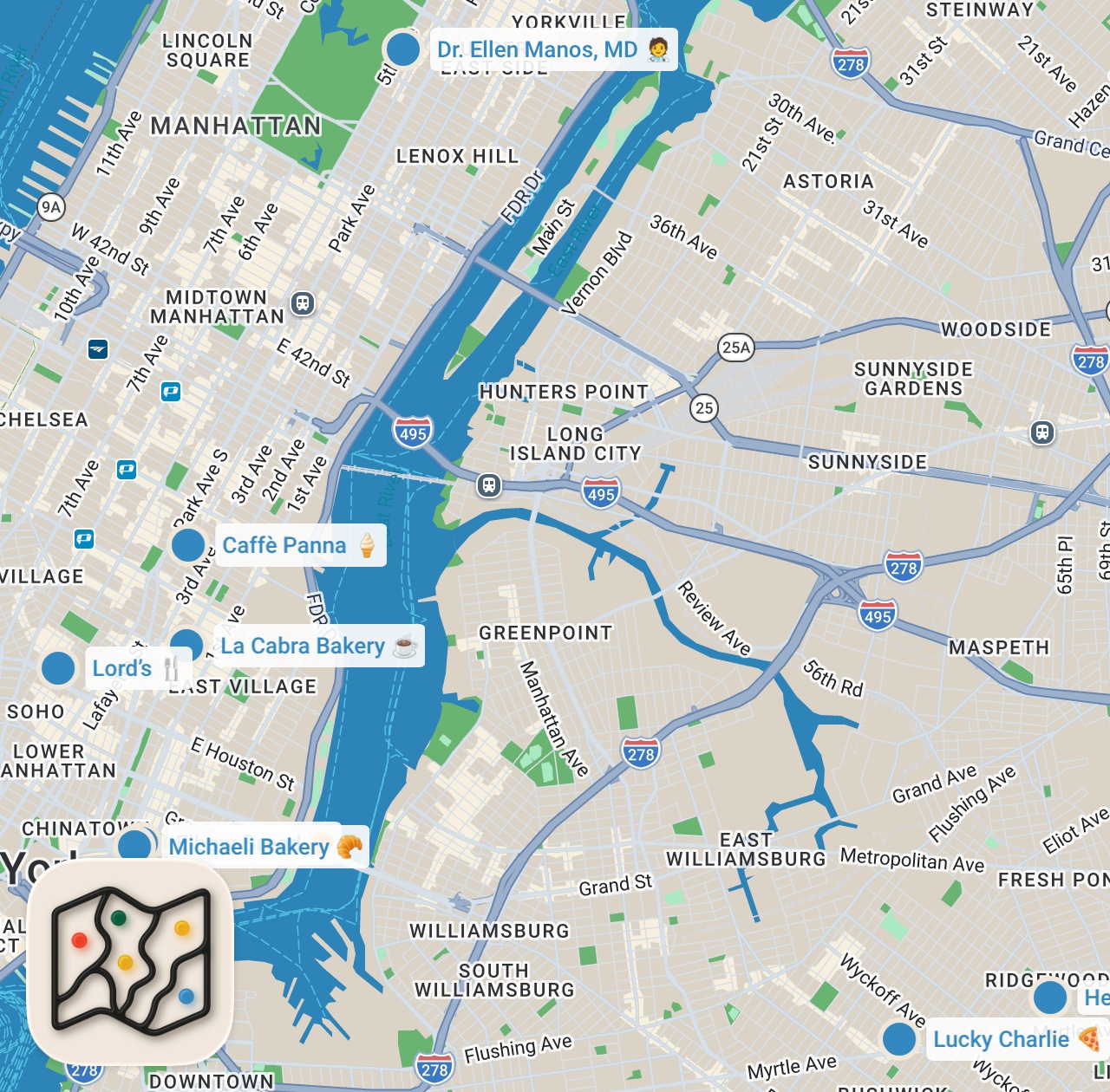 Map preview for NYC Food Tour!