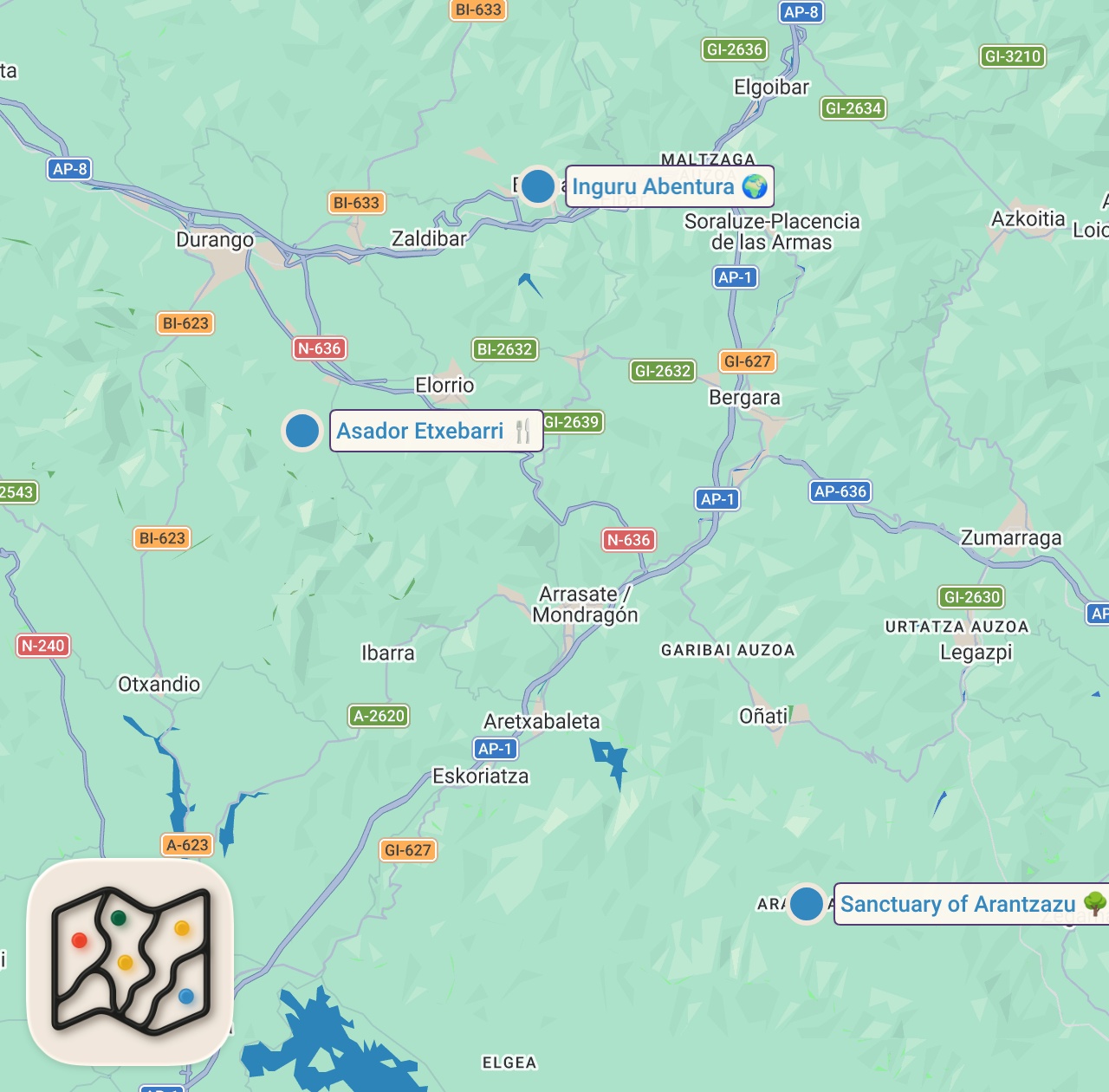 Map of 3 spots from The Very BEST of BASQUE CUISINE