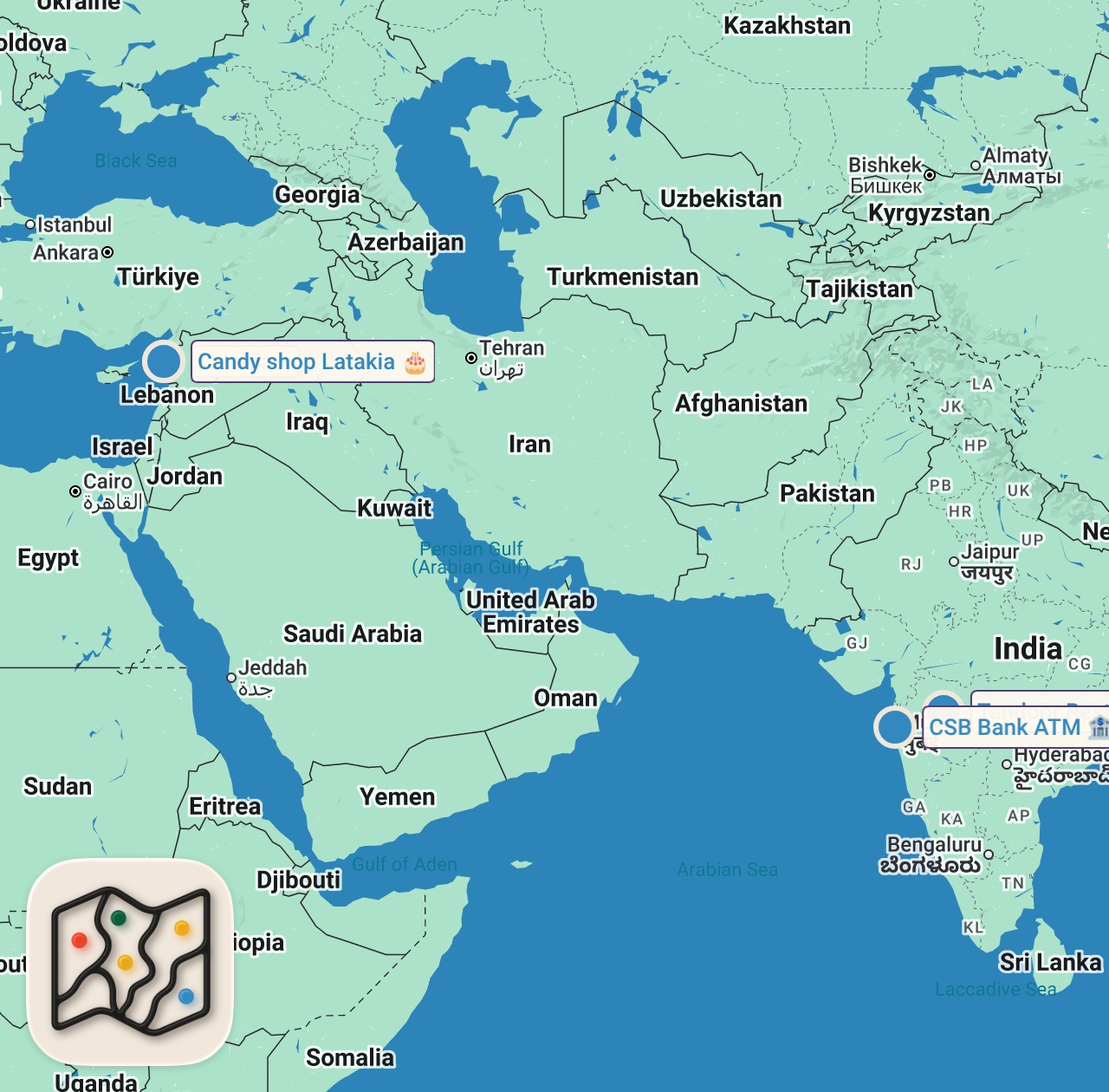Map of 5 spots from Seafood in Syria!! 🐟 FRIED FISH + Million Dollar View - Mediterranean Sea, Syria!!